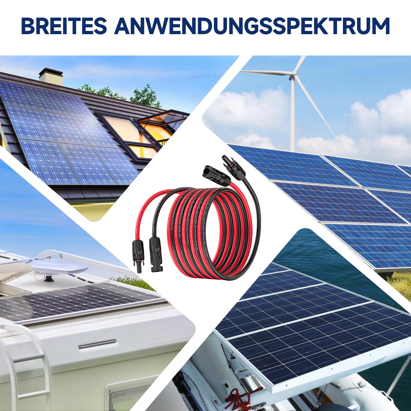 Cavo solare da 4 mm², prolunga PV da 10 m, con prese e spina solare, prolunga per cavi solari da 12 AWG, IP68, impermeabile, per sistemi fotovoltaici, per sistemi solari (rosso/nero)