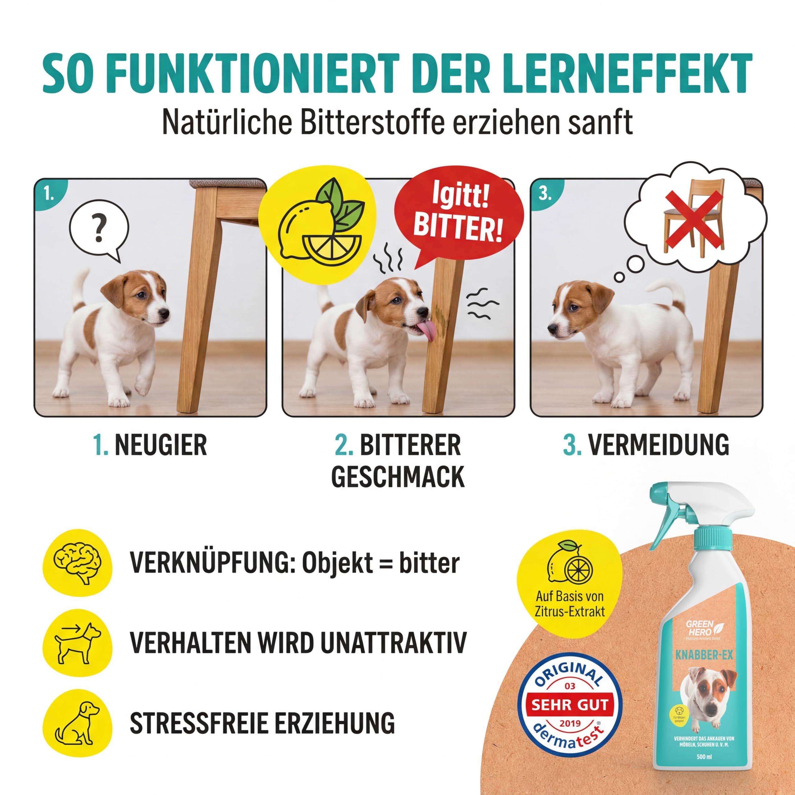Green Hero Knabber-EX 500 ml Knabberstopp Bitterspray für Hund & Katze Anti Knabber & Ankauen von Möbeln Schuhen u.v.m. Anti Kau Spray Hund