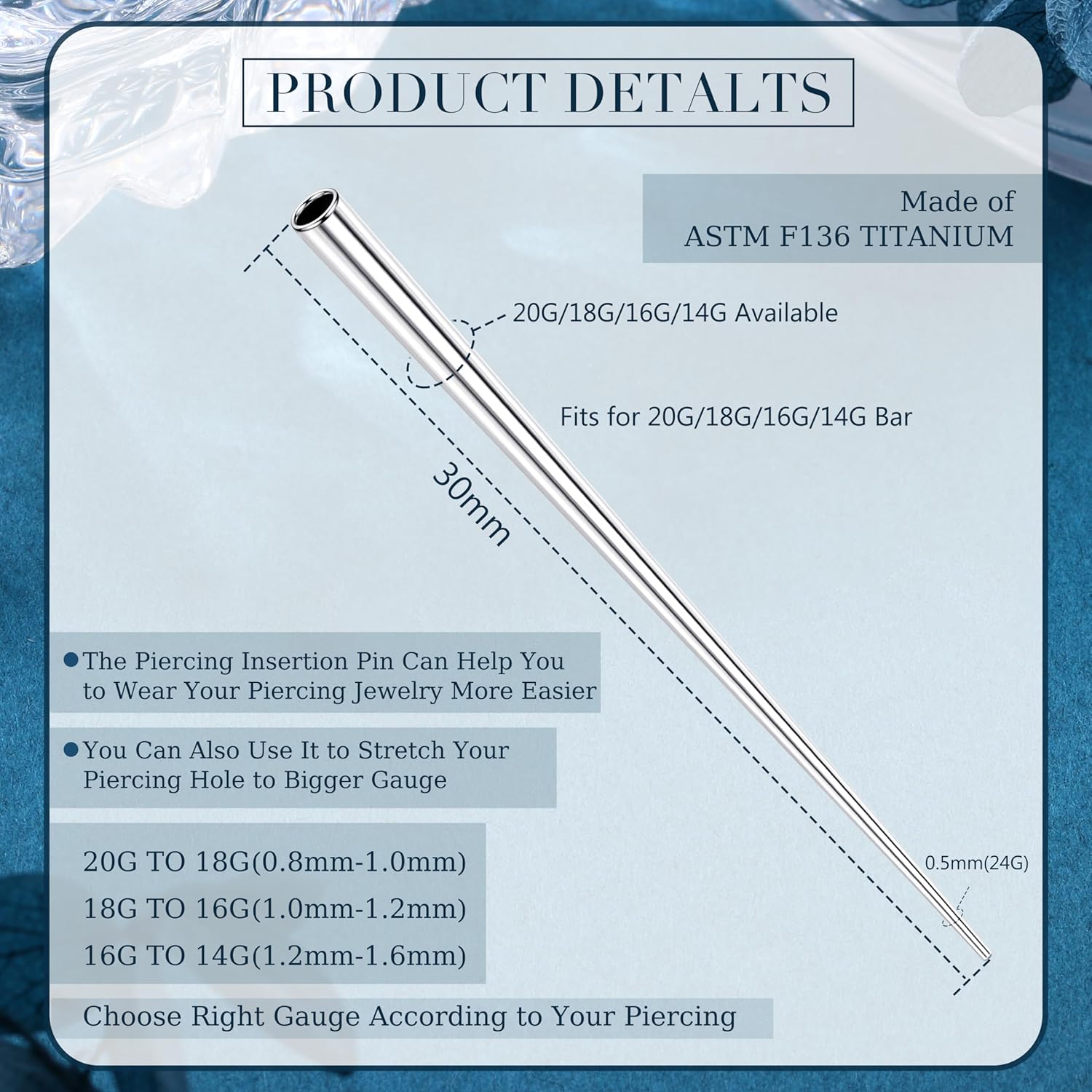 LOLIAS 14G/16G/18G/20G Piercing Taper Insertion Tool Martinique Ubuy