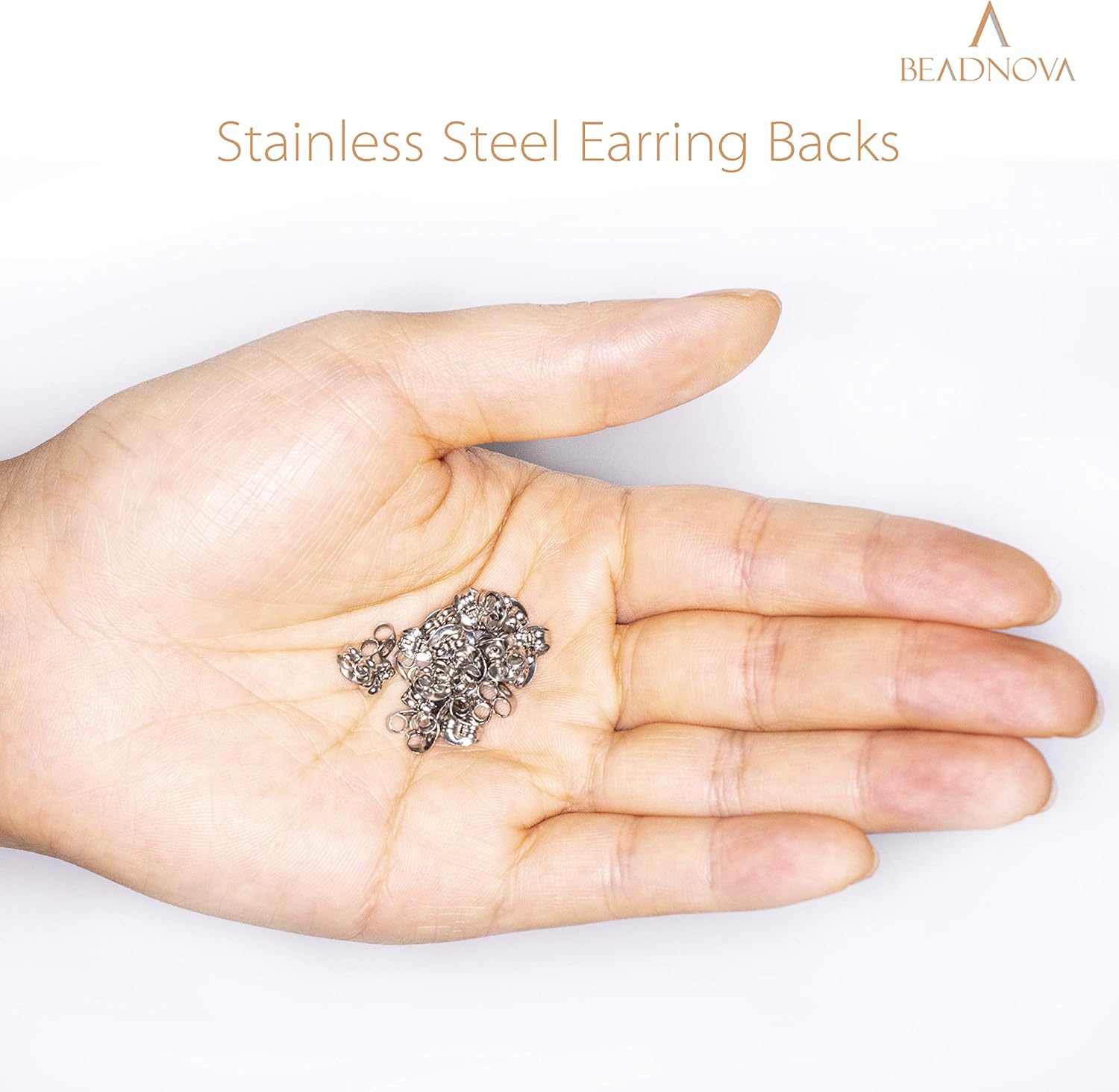 BEADNOVA Earring Backs Stainless Steel Earring Backings for Studs Hypoallergenic Surgical Locking Ear Stud Backs for Posts (60 pcs)