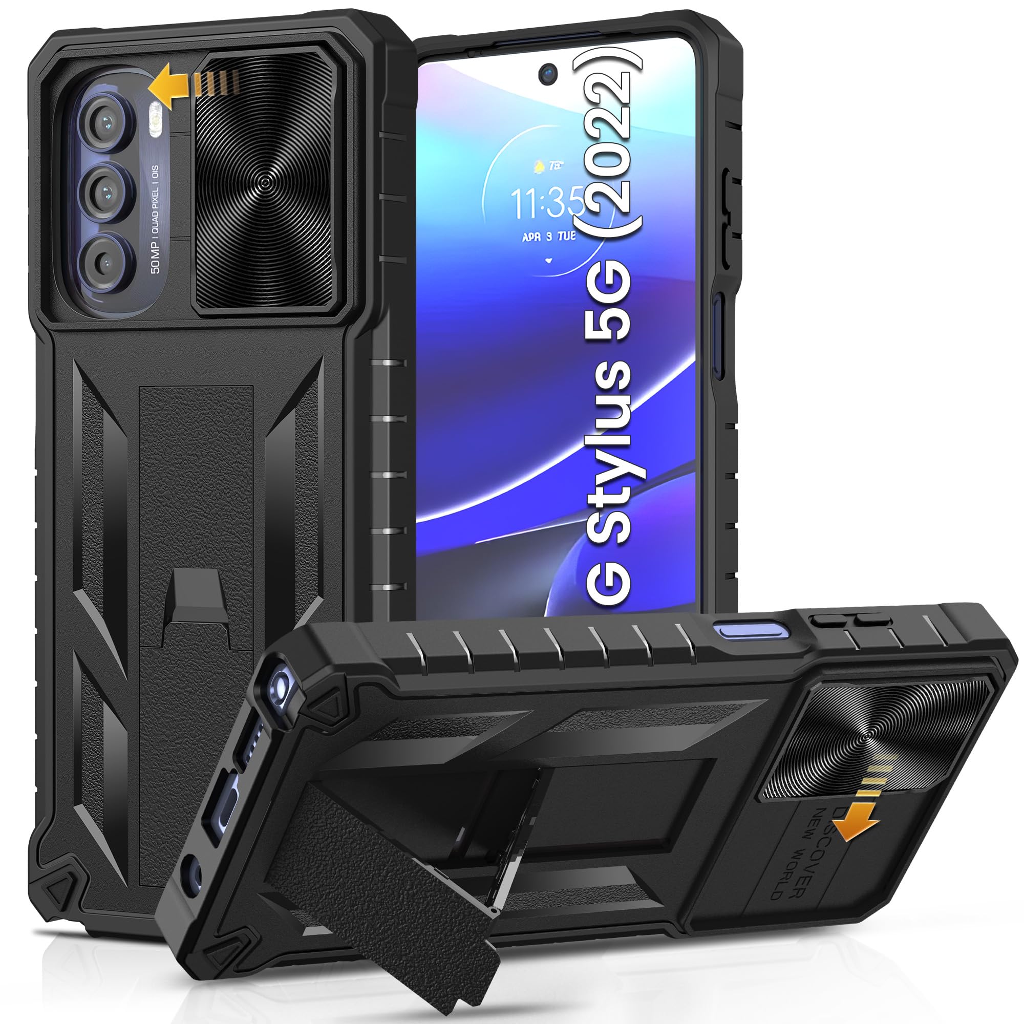 for Motorola Moto G-Stylus 5G-2022 Case: Military Grade Drop Proof Protection Cover with Kickstand | Matte Textured Rugged Shockproof TPU Protective Phone Case G Stylus 5G 2022