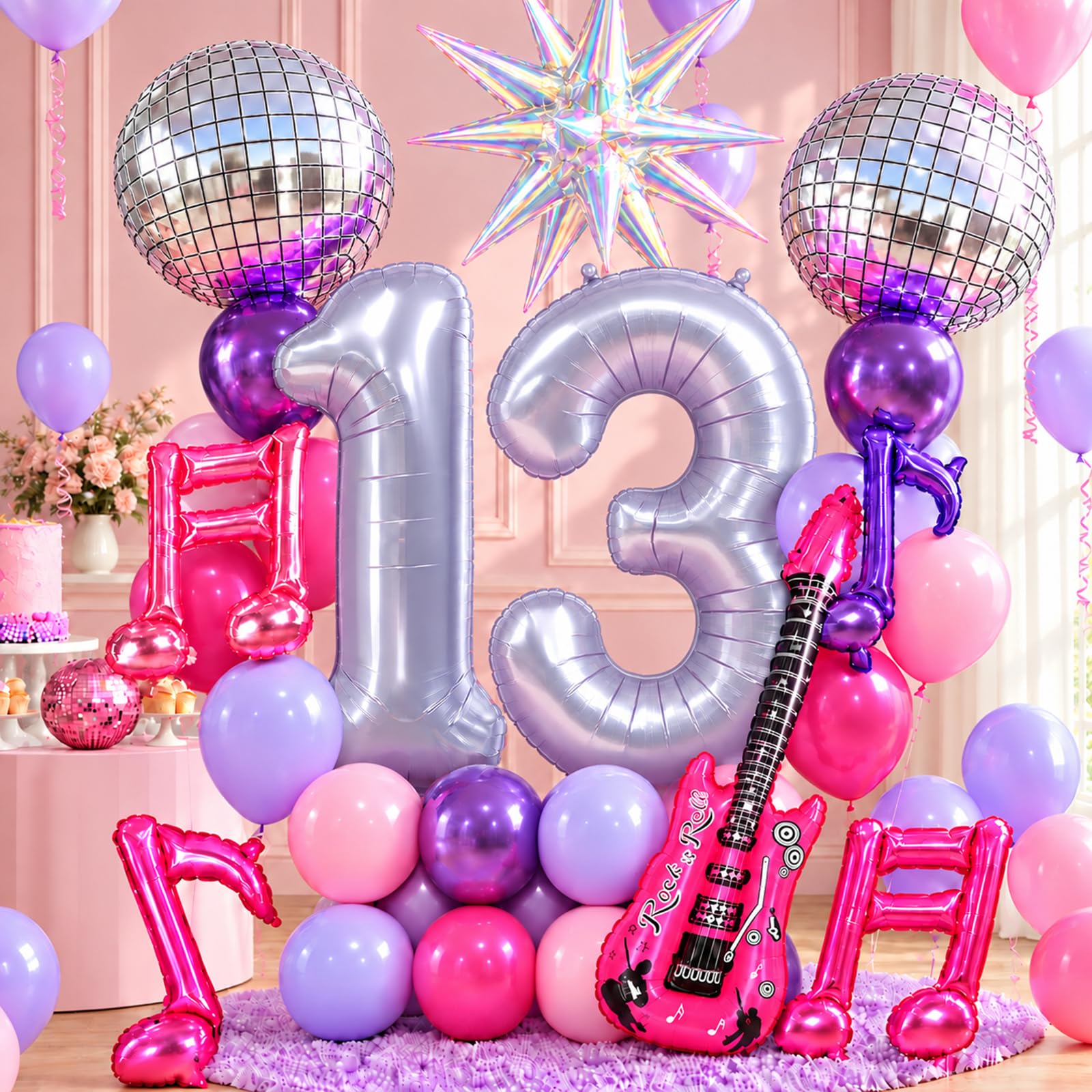 13th Kpop Birthday Decorations Girls, Purple Pink 40 Inch Number 13 Balloon โ image 1