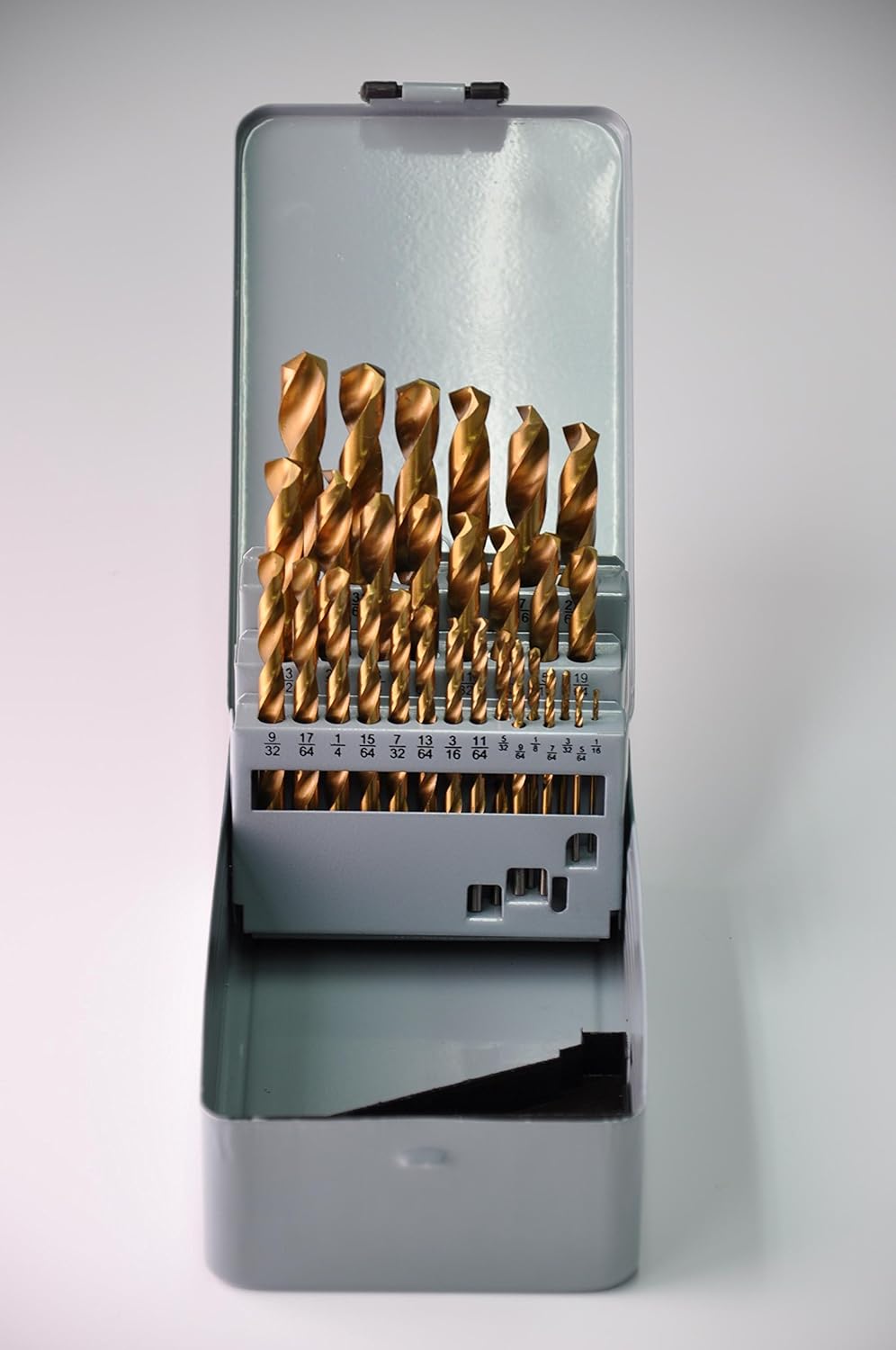 DRILLFROCE 29pcs HSS Jobber Length Titanium Coated Twist Drill Bits Set 1/16"-1/2" in Metal Case