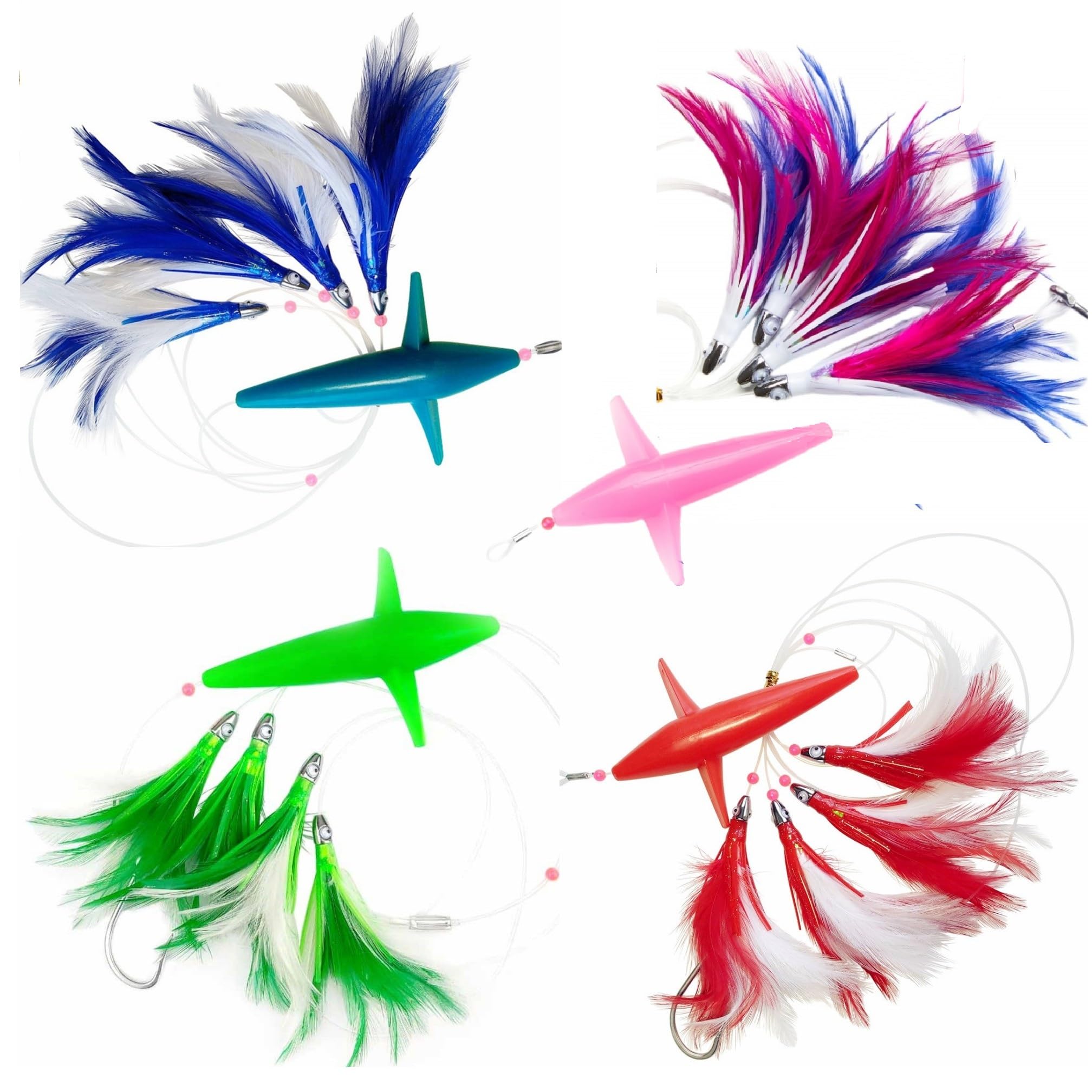 bird feathers in fishing lures Amazon.com : OCEAN CAT Trolling Fishing Lures Daisy Chain Bird Feather  Teaser for Fishing with Rigged Hook 7/0 for Mahi, Tuna, Wahoo and More (4  pcs Combo) : Sports & Outdoors