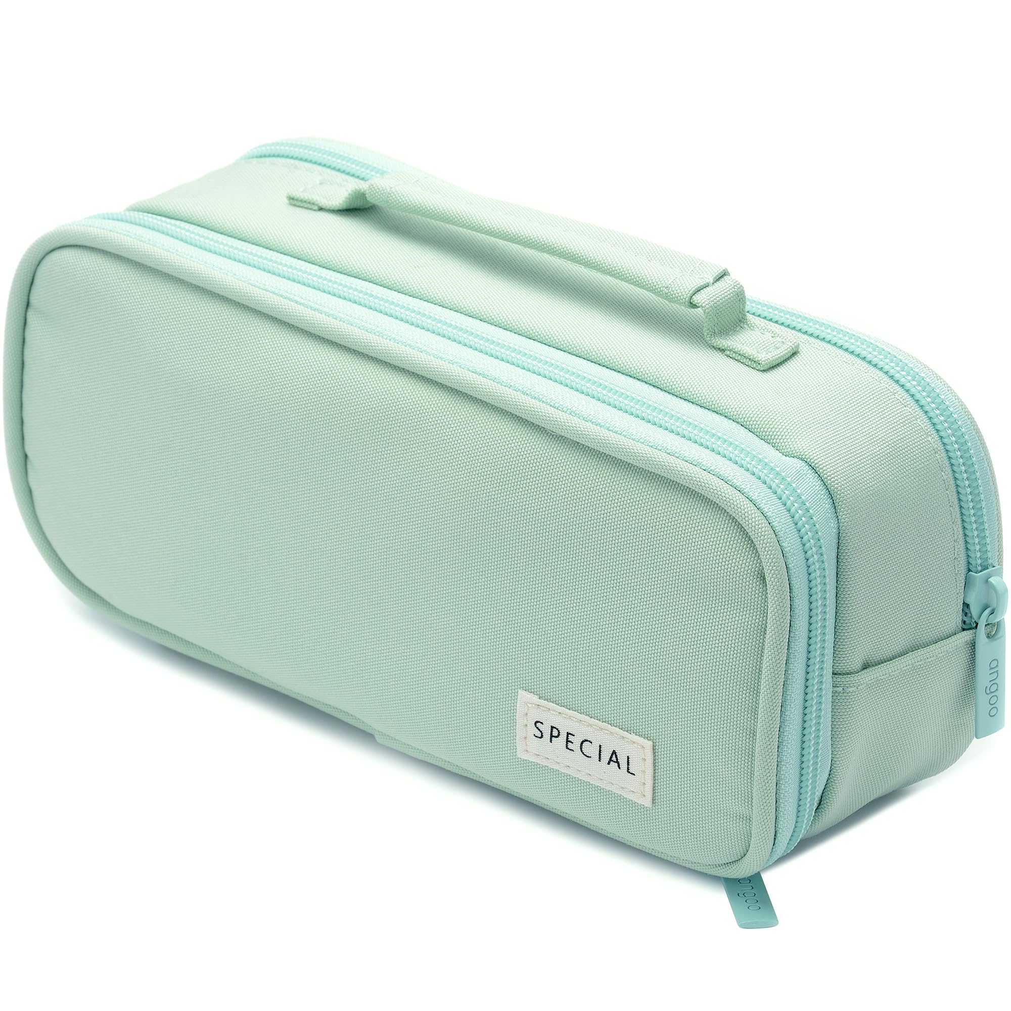 BenPo bar Large Big Capacity Special Pencil Case with 3 Compartments for Girls Women Boys Kids School, Aesthetic Cute Preppy Canvas Pen Pouch Cases with Portable Handle (Green)