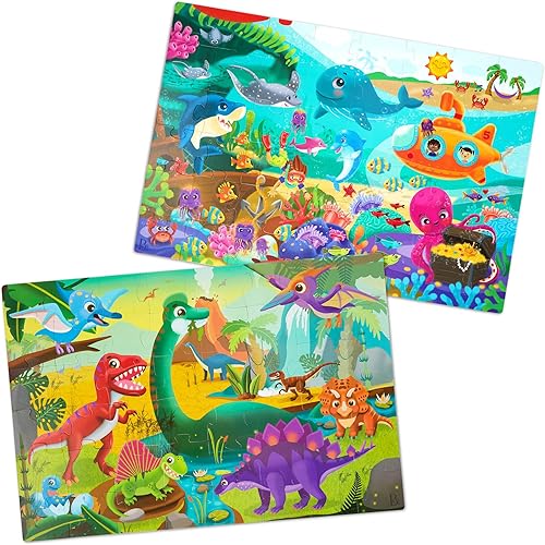 B. toys - Rompecabezas gigantesco paquete de 2 - Mar y dinosaurios - Rompecabezas de piso de 48 piezas - 2 rompecabezas, océano y dinosaurios -