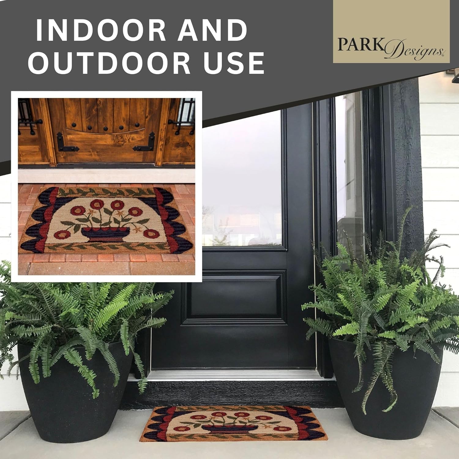 Park Designs 24" x 36" Hand-Hooked Red Flower Basket Rug | Farmhouse Style Accent | Kitchen, Bathroom, or Entryway Mat | 2x3 Rustic Country Run | Summer Decor Doormat