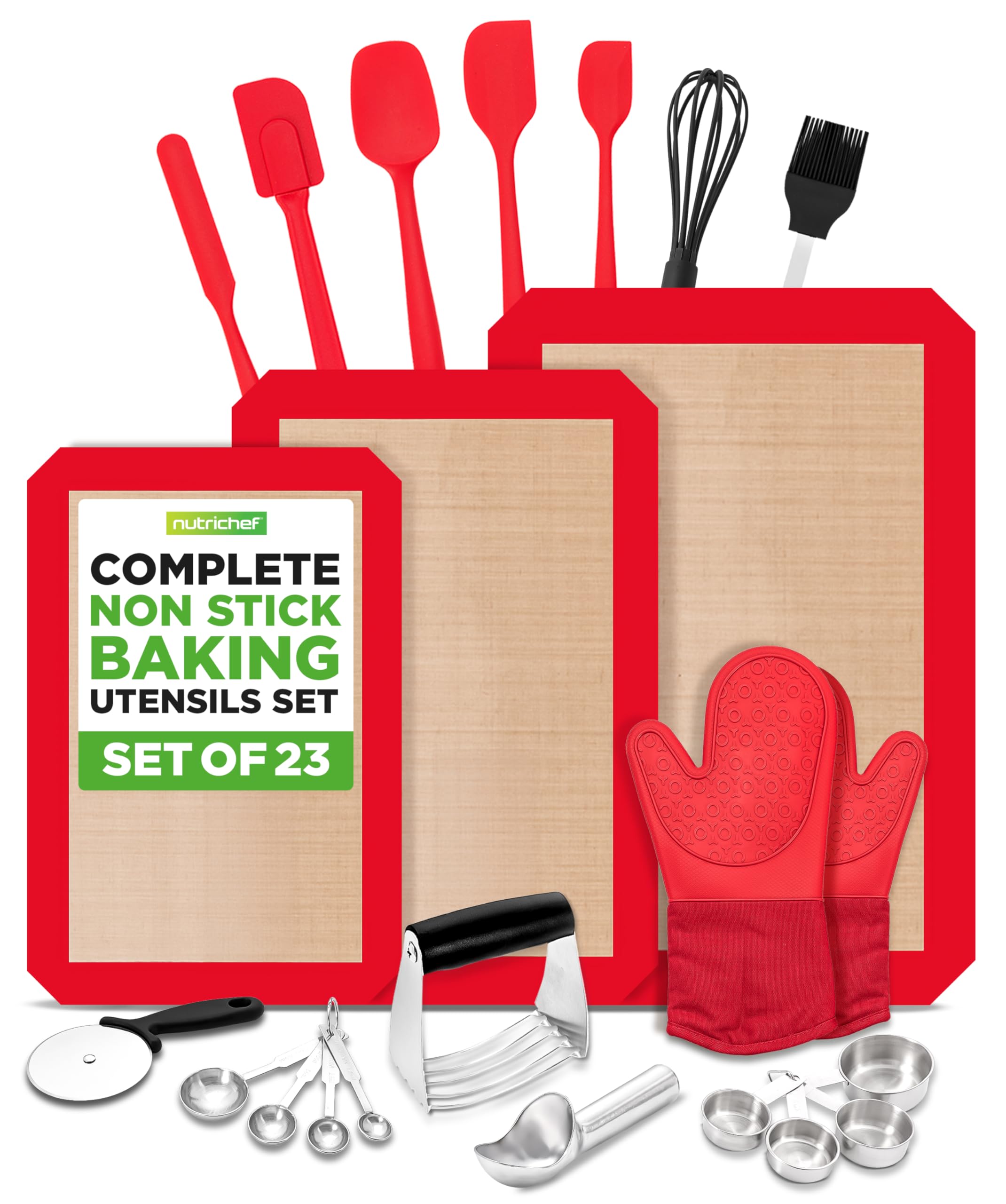 NutriChef 23-Piece Baking Utensil Collection with Measuring Tools, Silicone Mats, Spatulas, Whisk & Oven Mitts - Complete Kitchen Utensils Set and Baking Tool Set Suitable for Home Bakers — image 1