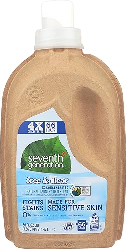 Seventh Generation Detergente líquido para ropa, libre y transparente, 4 veces concentrado, 50 onzas