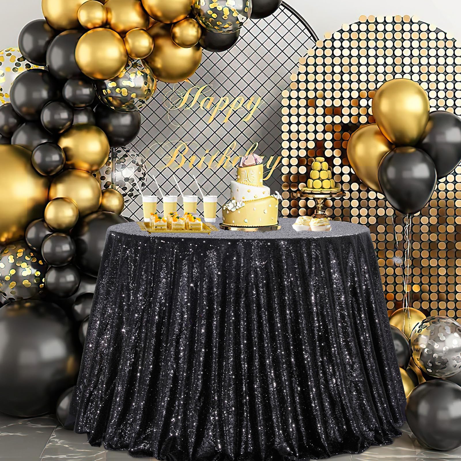 Black Tablecloth Round Party Decorations 90 Inch Tablecloth Sequin Fabric