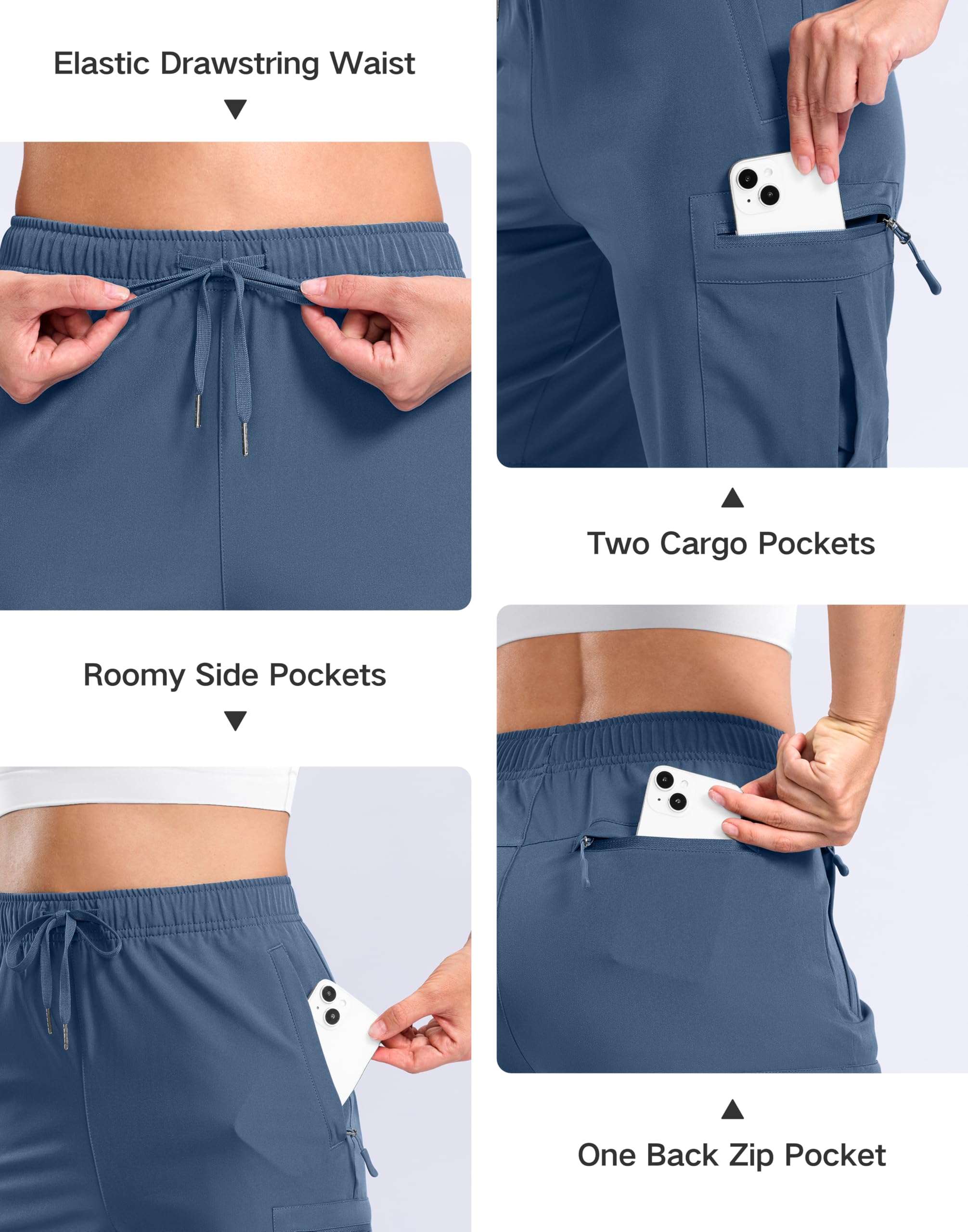 SANTINY Short cargo de randonnée léger pour femme de 17,8 cm/22,9 cm avec 5 poches à fermeture éclair, séchage rapide, court de golf d'été pour femme