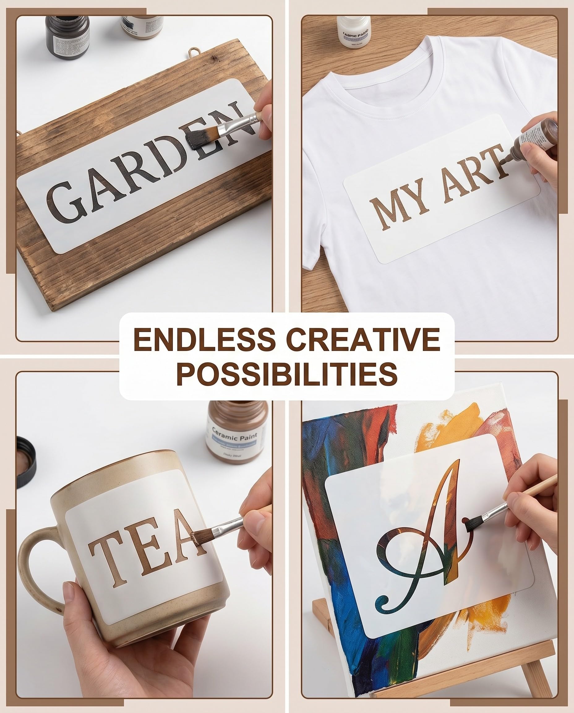 Set di 8 Stencil Lettere e Numeri – Stencil Riutilizzabili per Pittura Precisa, Fai da Te e Progetti Creativi, Stencil Lettere Grandi e Numeri, Ideali per Scrapbooking e Decorazioni