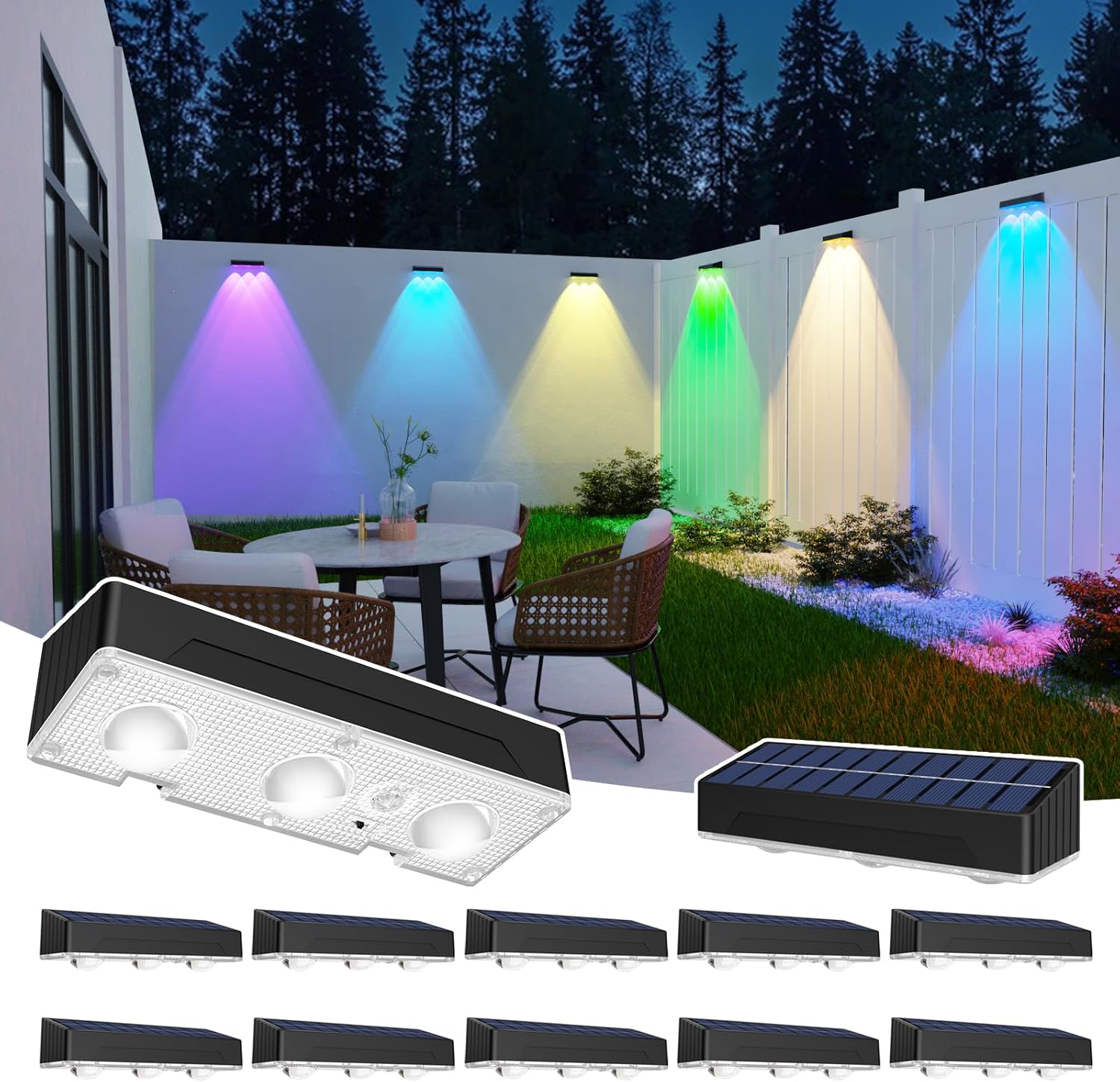 ZCXLIGHT Solar Fence Lights 12 Pack,Solar Deck Lights Waterproof Led with 12 Modes RGB Color GlowColor Changing for Fenc,Yard,Garden,Patio,Backyard,Railing,Deck,Porchaily&Holiday Decorations