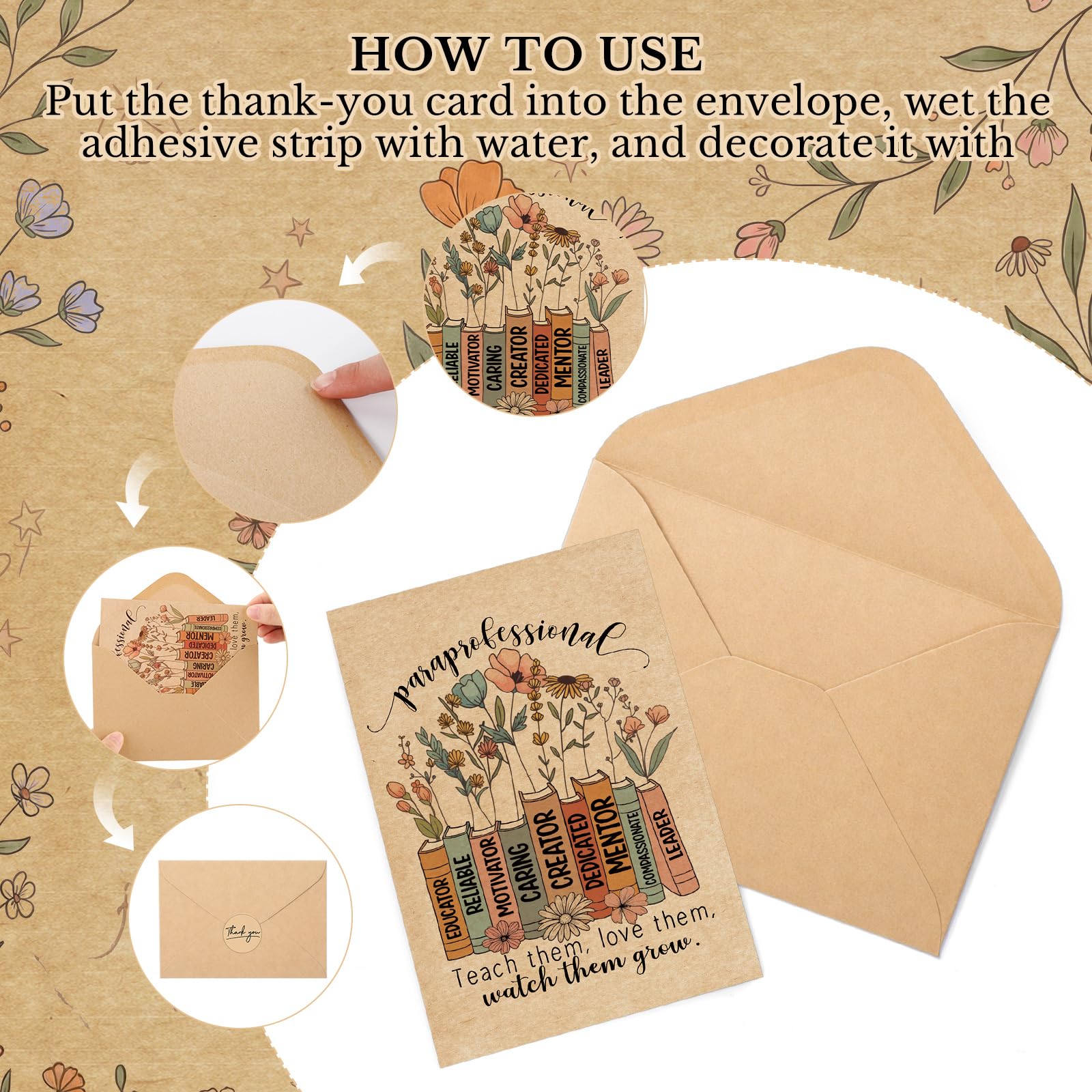 Resurhang 20 Sets End of Year Gifts Paraprofessional Cards Bulk 6x4'' with Envelopes and Thank You Sticker Graduation Teacher Appreciation Gift for Teacher Assistant Paraeducator Aide
