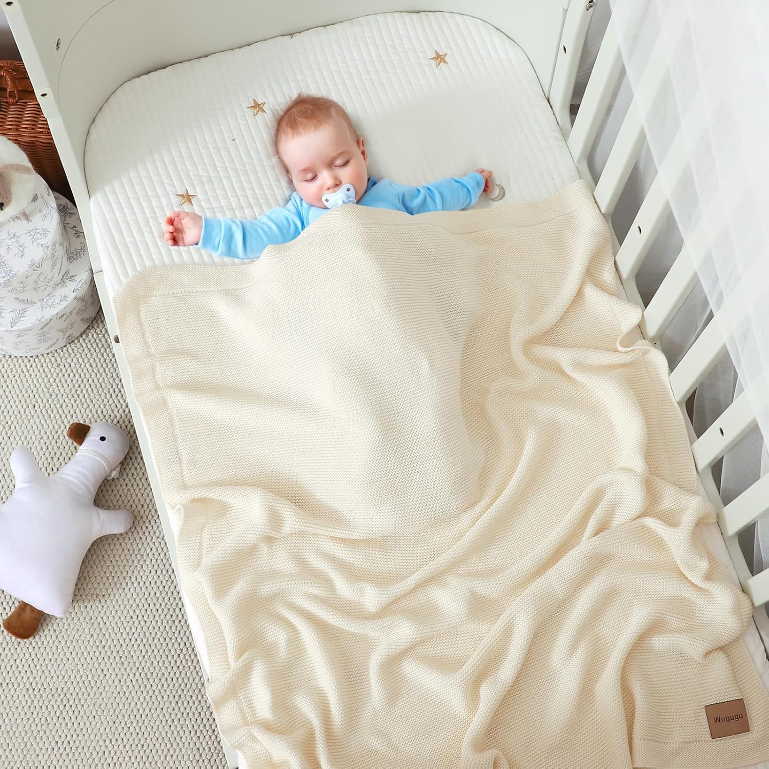 Baby Blanket 30 x 40 Inch Soft Knit for Boys & Girls Cotton Nursery Swaddling Blankets Toddler Knitted Crochet Receiving Crib - Image 4