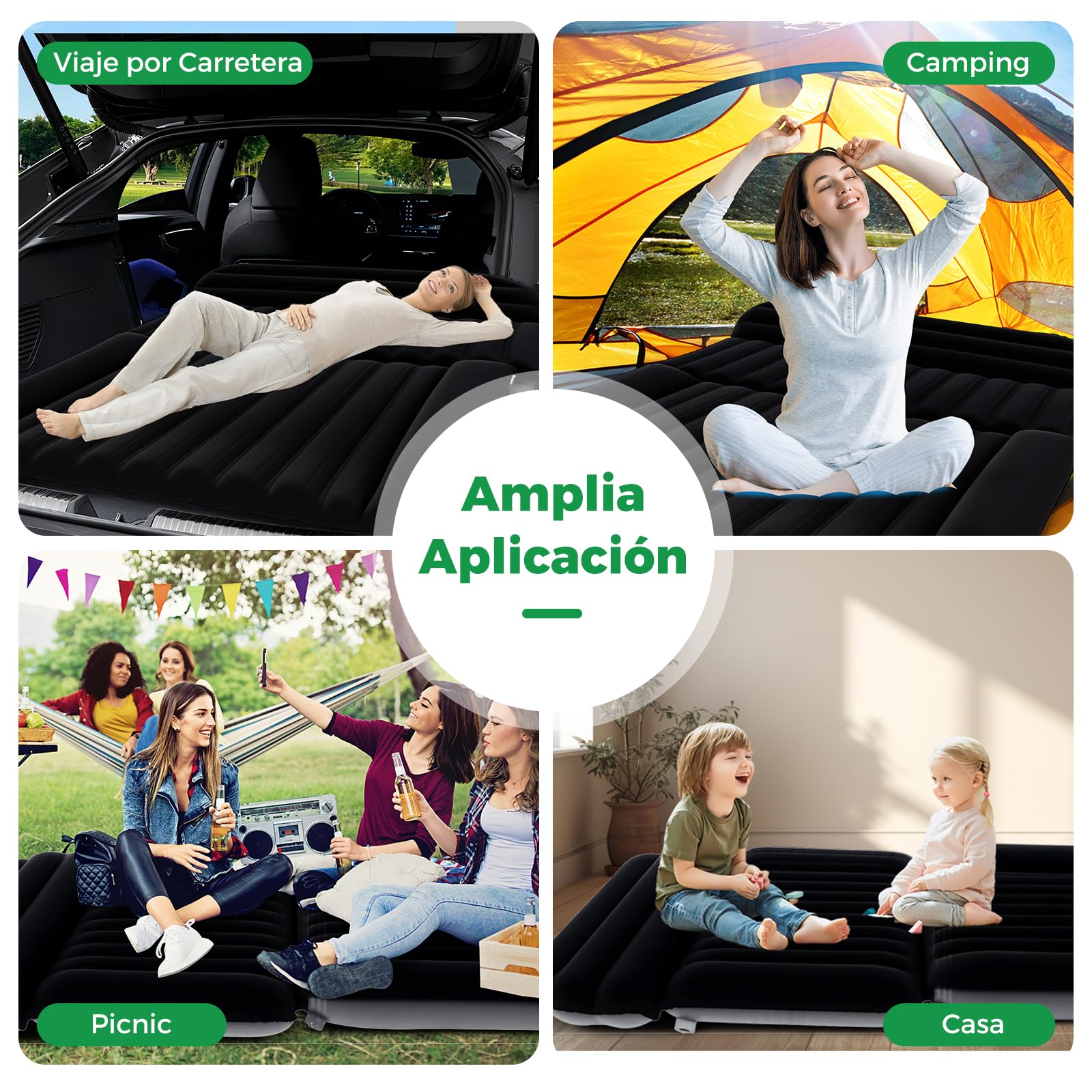 COSTWAY Colchón Hinchable 190 x 130 cm, Colchón de Aire para Camping en Coche, Cama de Aire con Bomba de Aire, Doble Cara de Flocado y Bolsa de Transporte para Camiones (Negro)