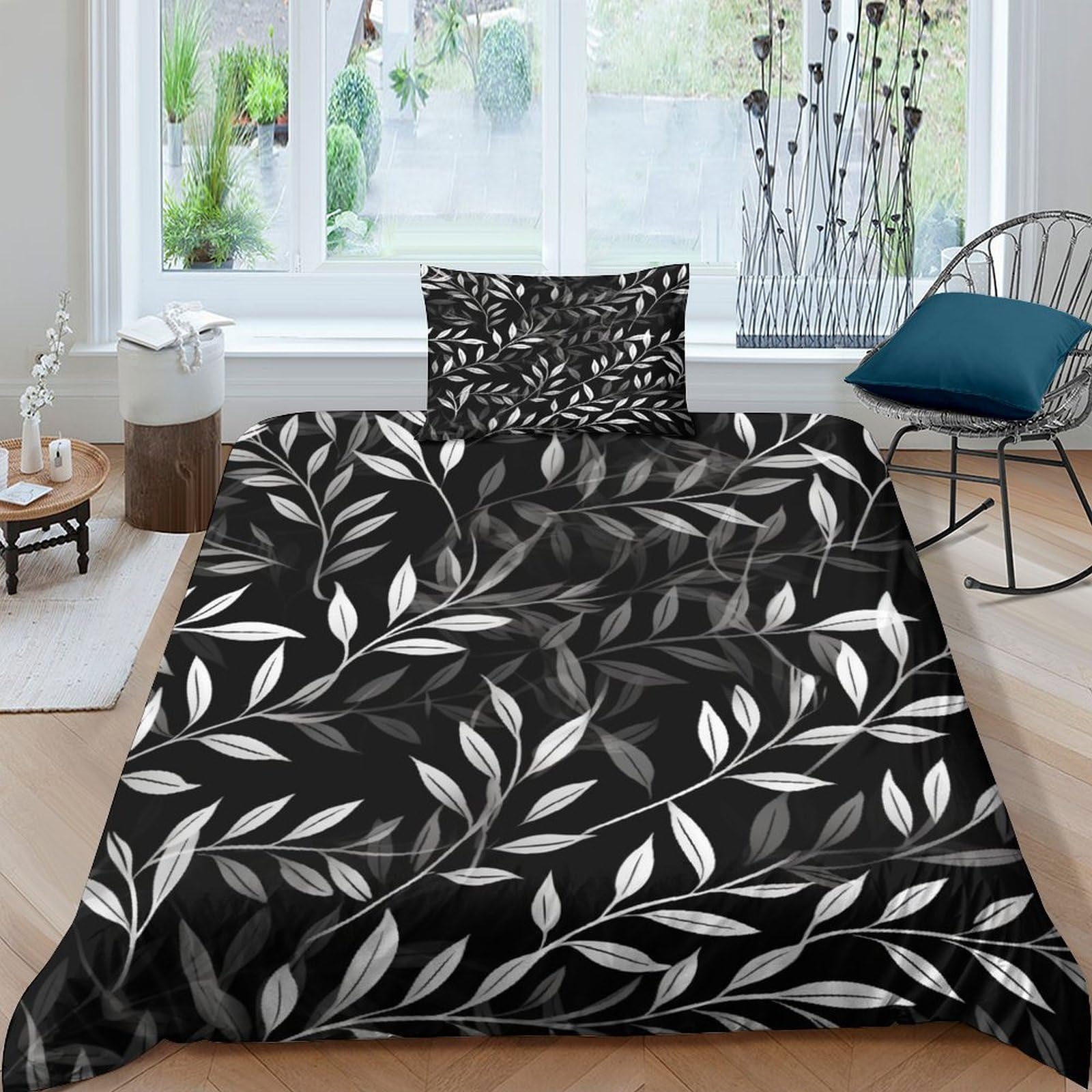 Housse de couette 3D Leaves pour chambre de fille et enfant avec taie d'oreiller zippée éco