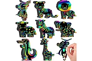 RoundFunny Kids Birthday Party Favor Supplies - 80 Pcs Jungle Safari Animal Scratch Cards Kit