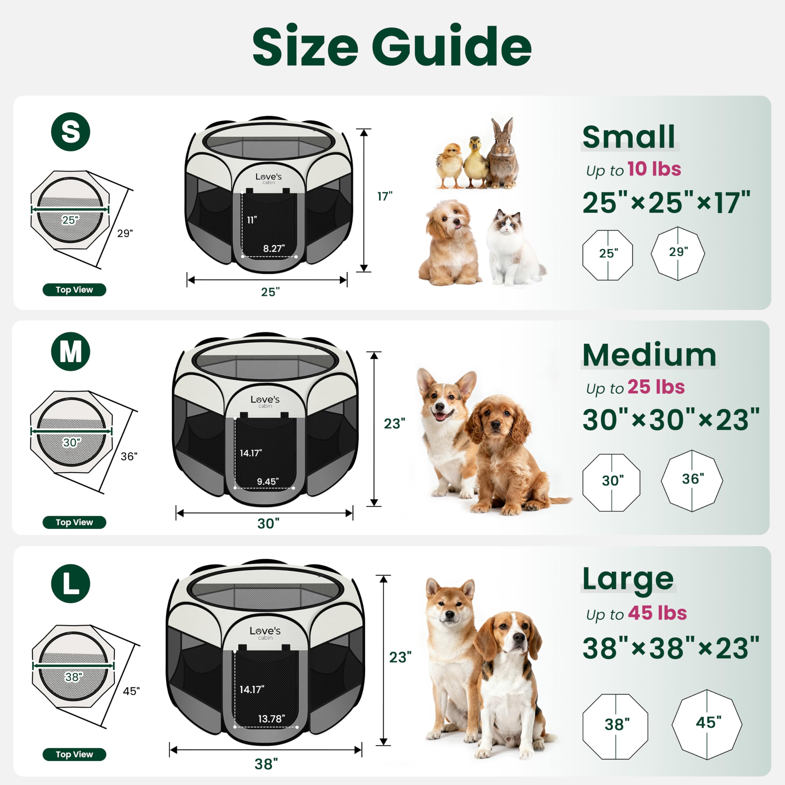 Love's cabin Pet Puppy Dog Playpen, Small Dog Tent Crates Cage Indoor/Outdoor, Portable Playpen for Cat, Foldable Pop Up Dog Kennel Playpen with Carring Case, Removable Zipper Top, Grey - image 2