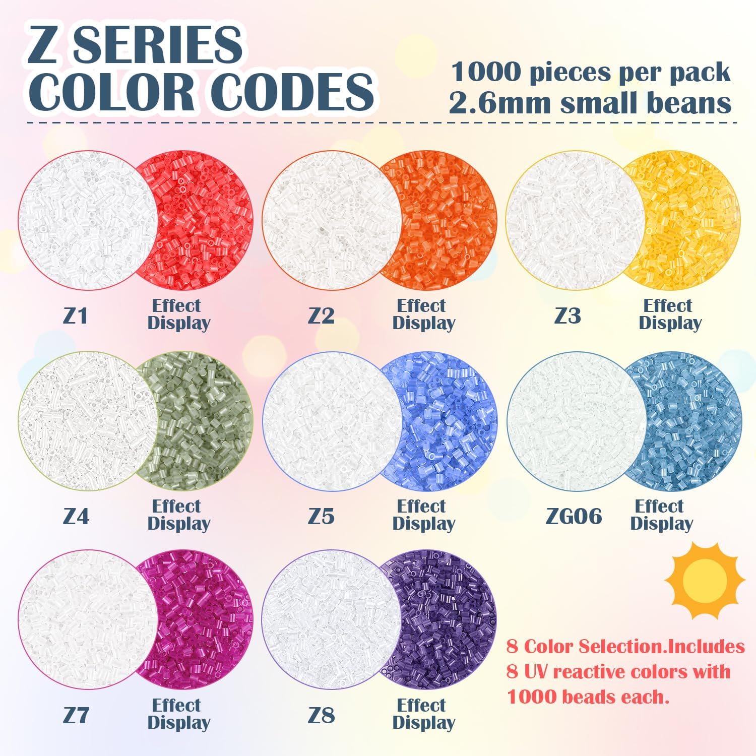 2.6mm Mini UV Color Changing Fuse Beads 8000PCS – Photochromic Fuse Beads, Sunlight Reactive Color Change Beads for DIY Crafts, Pixel Art, Jewelry Making and Creative Projects