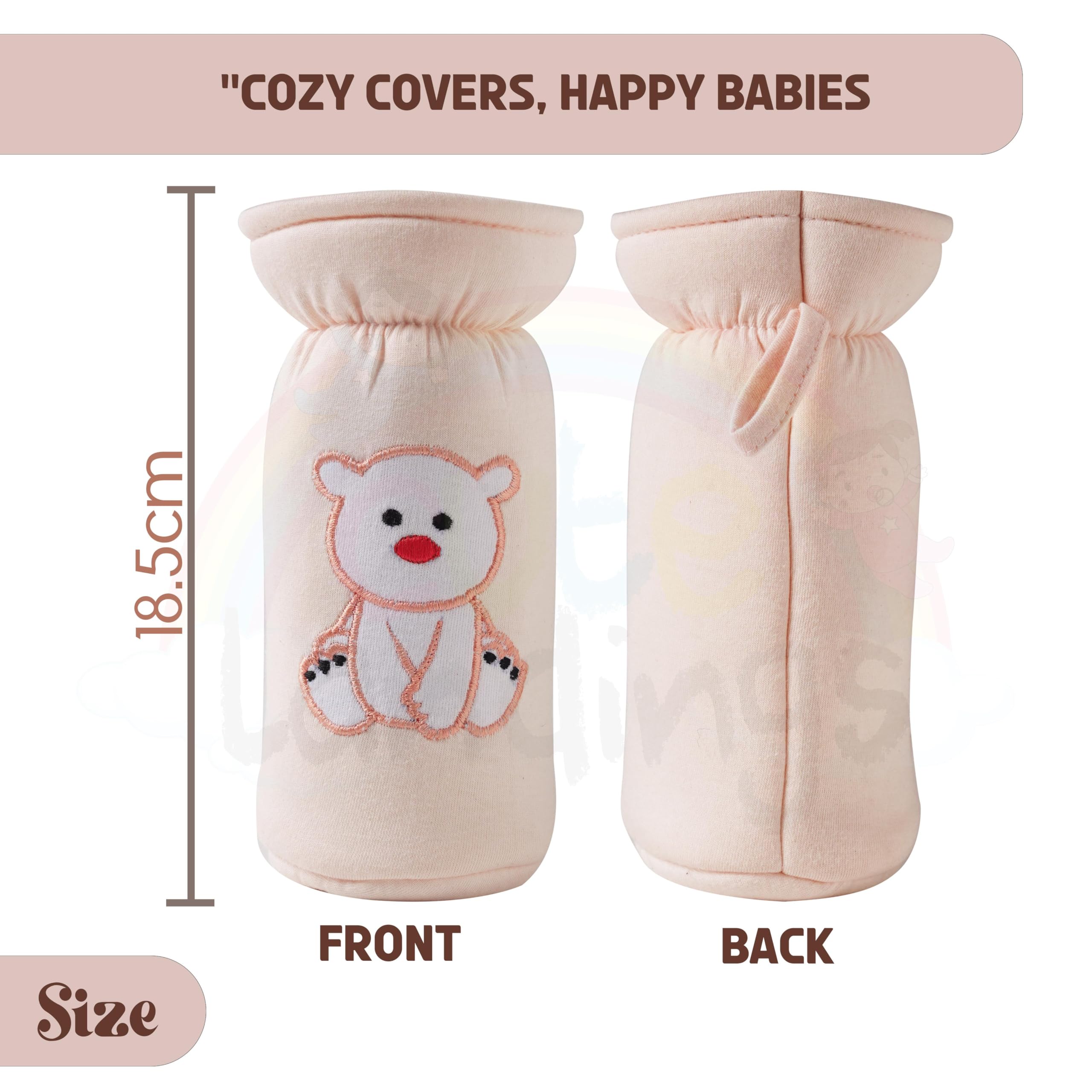 CUTE LANDINGS Soft Cotton Baby Feeding Bottle Cover| Tote Bags, Pouch| Hanging Loop On Neck, Washable & Reusable| Easy To Grip| Stretchable Neck (Suitable For 125, 150 To 250 ML), Multicolor 3
