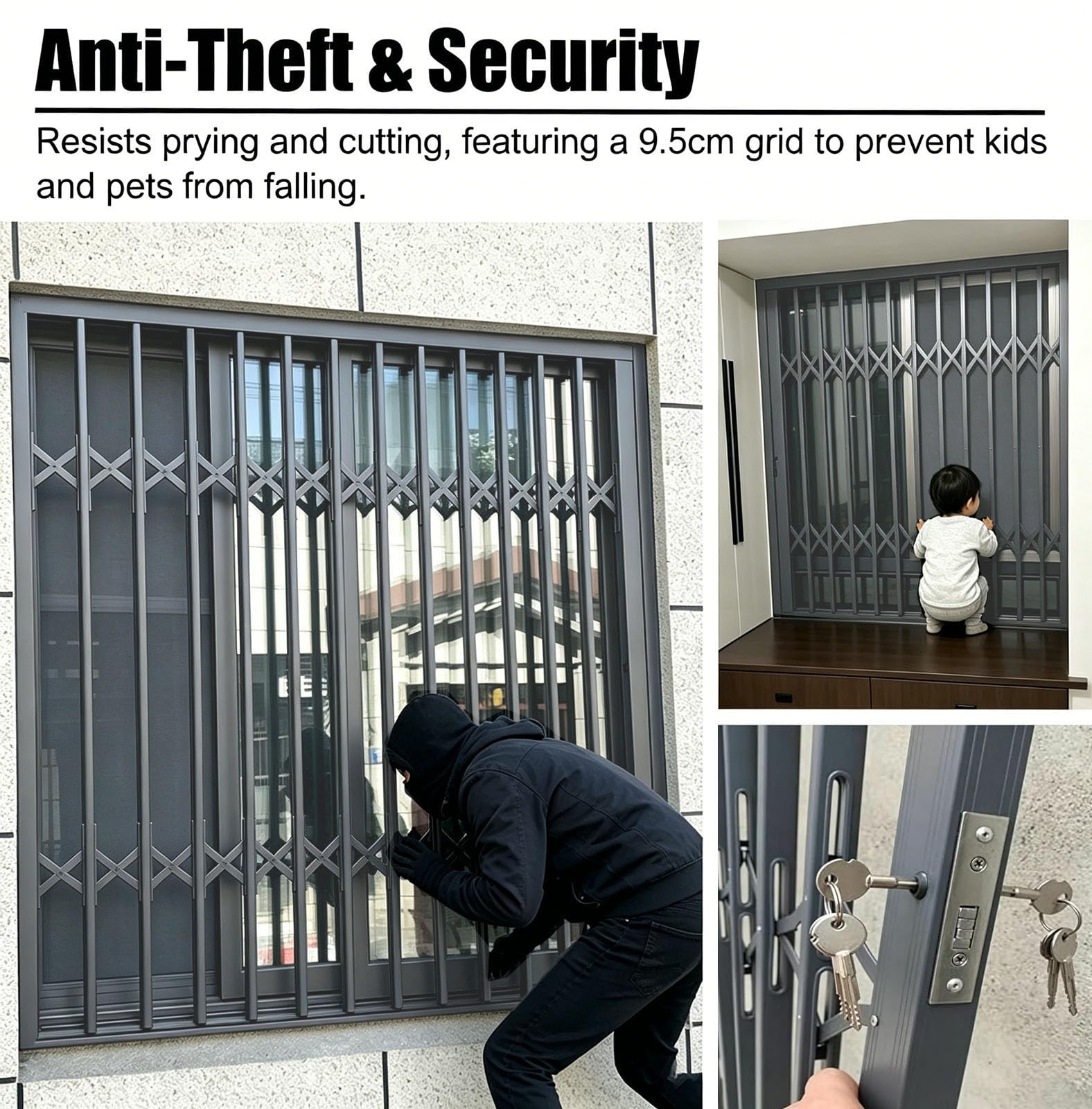 Protezioni di Sicurezza con Serratura per balconi di Appartamenti, Grate di Sicurezza rinforzate su Misura, Barre antieffrazione retrattili antiruggine per Una Maggiore Protezione della casa