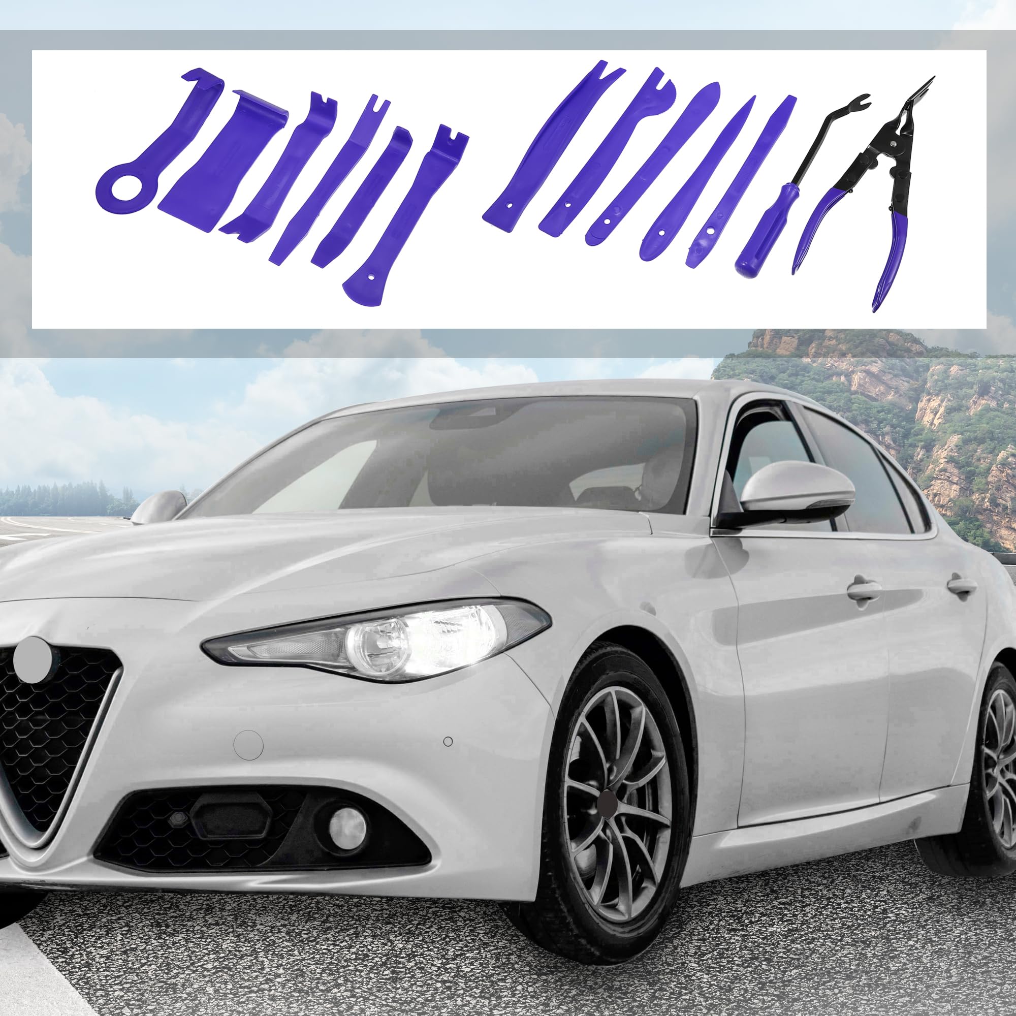 X AUTOHAUX 13pcs Blue Trim Removal Tool Set for Car Panel Dashboard Audio Radio Tire Valve Repair