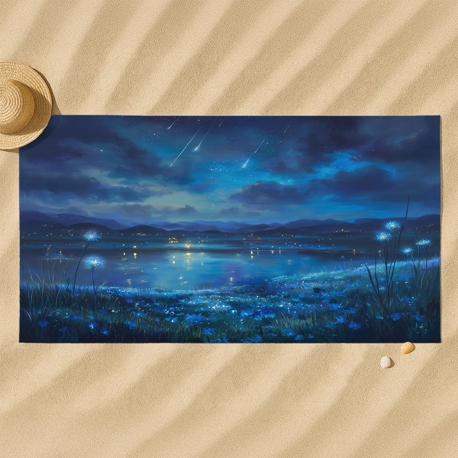 Fantasy, Nachtlandschaft Strandtuch 230 x 210 cm – Mikrofaser Strandtuch Reisehandtuch Schnelltrocknend Pflegeleicht für Campen, Picknick, Ausflüge