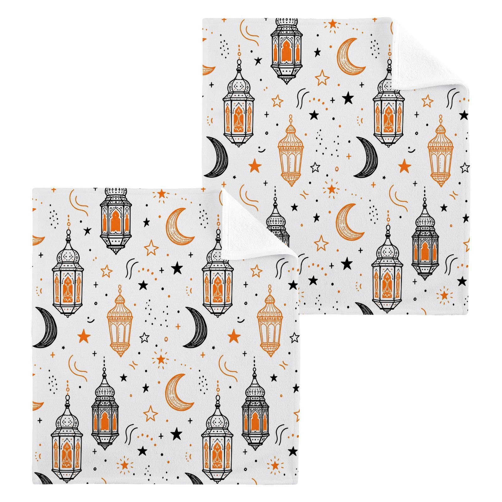 BOESI Lantern Moon Star 12x12in Cotton Washcloth,Soft Absorbent Face Towel