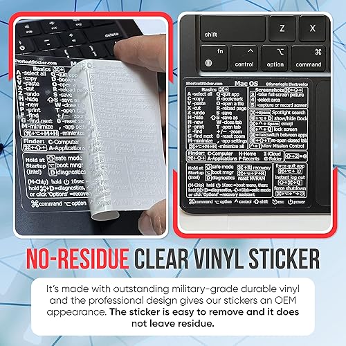 Miniatura 5 de SYNERLOGIC Mac OS (SonomaVenturaMontereyetc) Atajos de teclado, M1M2M3Intel - Adhesivo de vinilo transparente sin residuos para MacBook negro