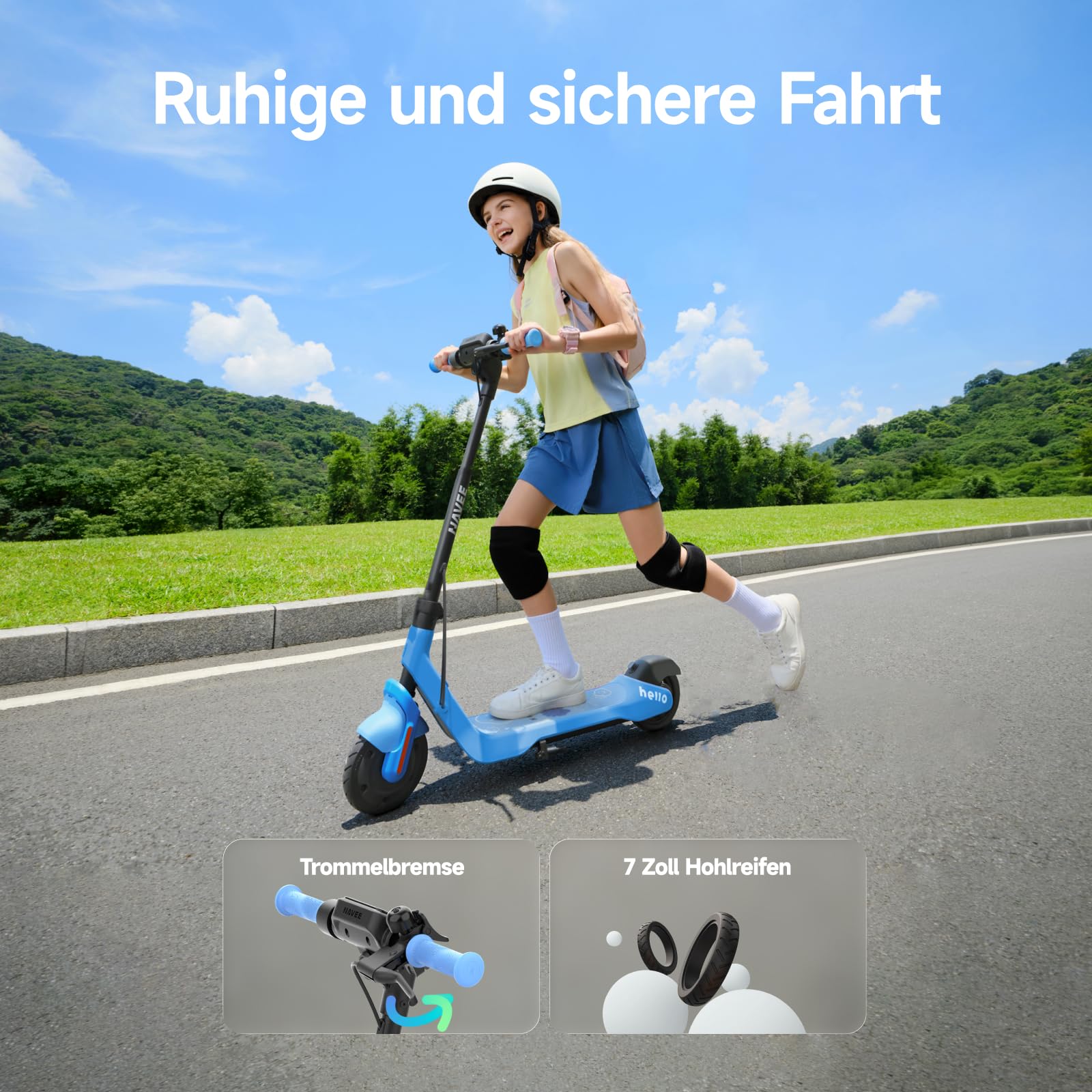 NAVEE K100 K100 Max E-Scooter Kinder ab 6 Jahre - 16 km Reichweite, 16 km/h, 50 kg Belastbar, IPX4 Wasserdicht, Bluetooth-Lautsprecher, RGB-Ambientelicht, faltbar & App-Geschwindigkeitskontrolle