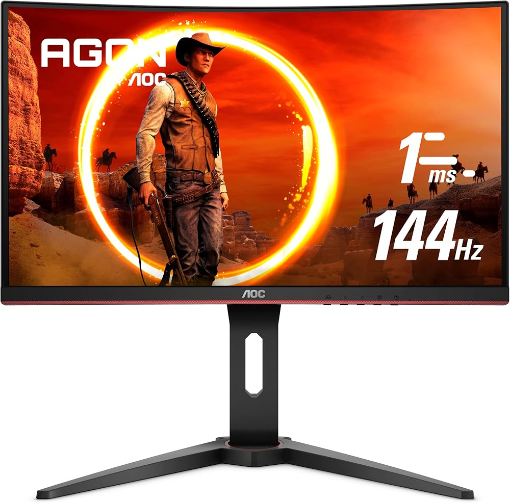 AOC C24G1 24" Curved Frameless Gaming Monitor, FHD 1080p, 1500R VA panel, 1ms 144Hz, FreeSync, Height adjustable, VESA, 3-Year Zero Dead Pixels - View 1