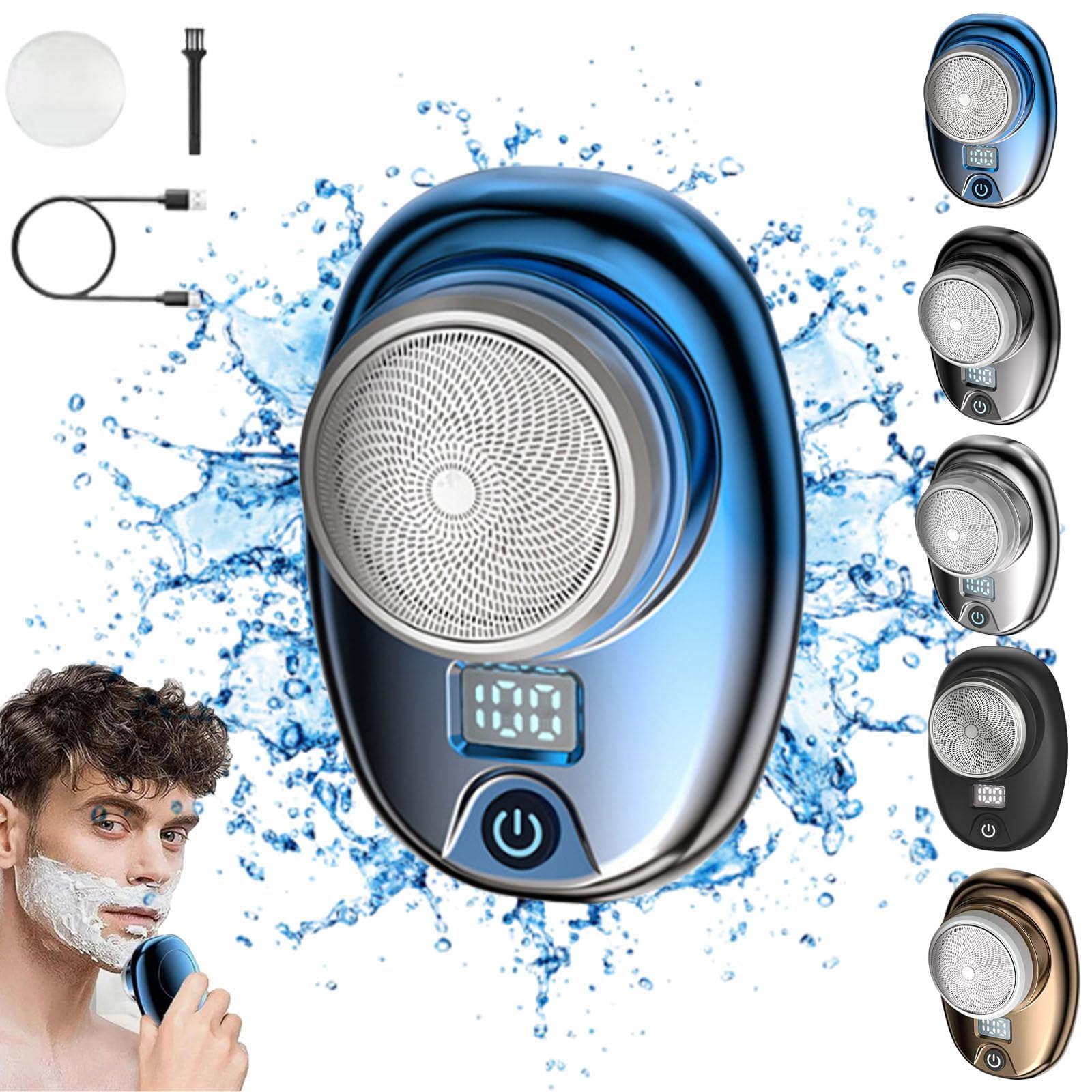 Portable Electric Shaver, Electric Razor with LCD Display, Pocket Size Shaver Wet and Dry Mens Razor USB Rechargeable Shaver, Waterproof Electric Razor for Men, Home, Car, Travel, Gift (Blue)
