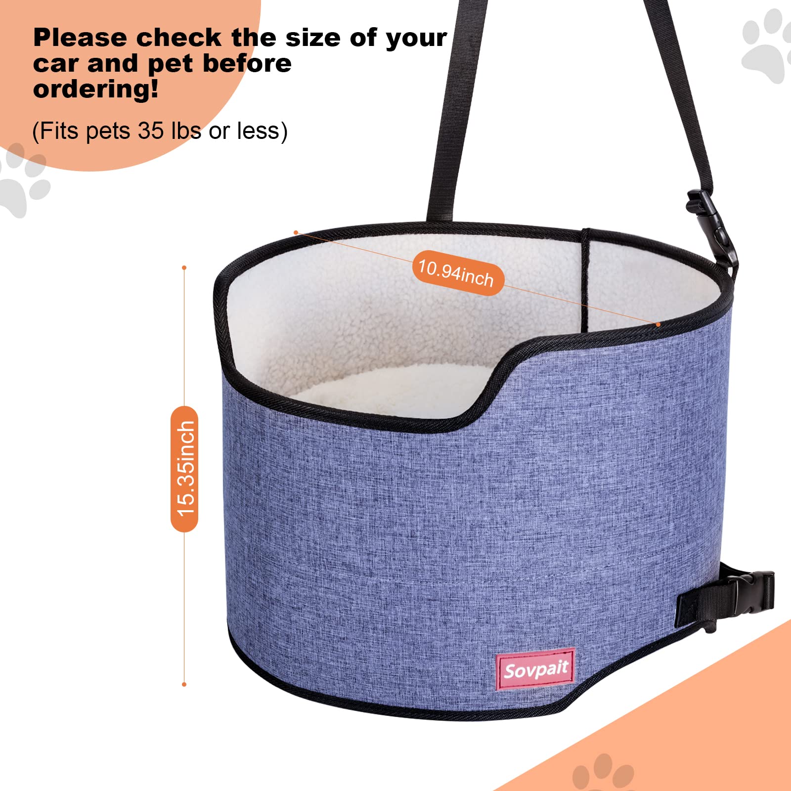SOVPAIT Dog Car Seats for Small Dogs, Circular Pet Booster Car Seat for Front or Back Seat, Puppy car seat for Small Dogs Cats,with Removable Washable Cushion,Car seat for Small dogs5-25 lbsD15 x11 H