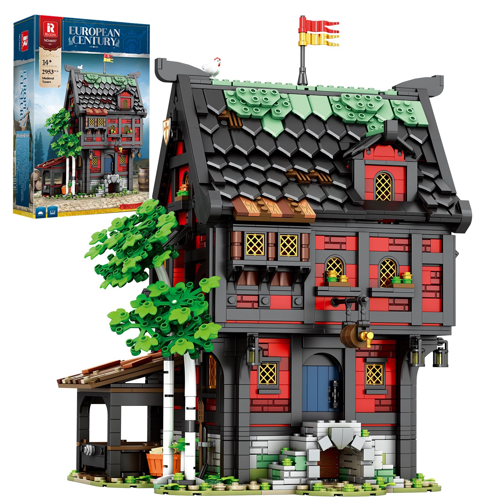 Reobrix Medieval Inn Building Set 66017, European Century Tavern for Home&Office Display, Medieval Collectible Architecture Model Kits, Creative