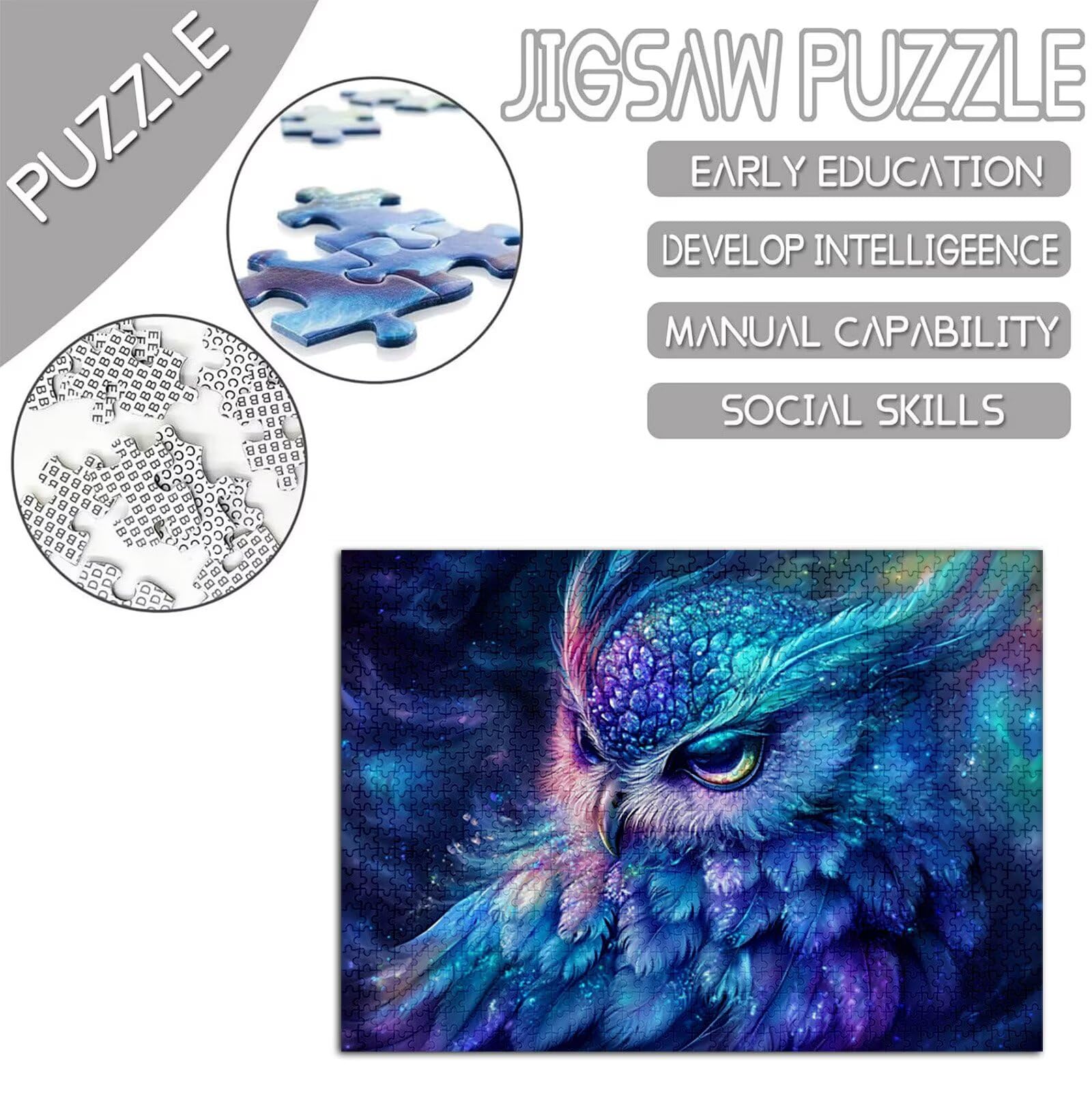 Układanka sowa 1500 elementów dla dorosłych, duże drewniane puzzle z piórami wzór 87 x 57 cm układanka zrób to sam rzemiosło 14 lat działalność rodzinna z opakowaniem prezentu do dekoracji ścian domu