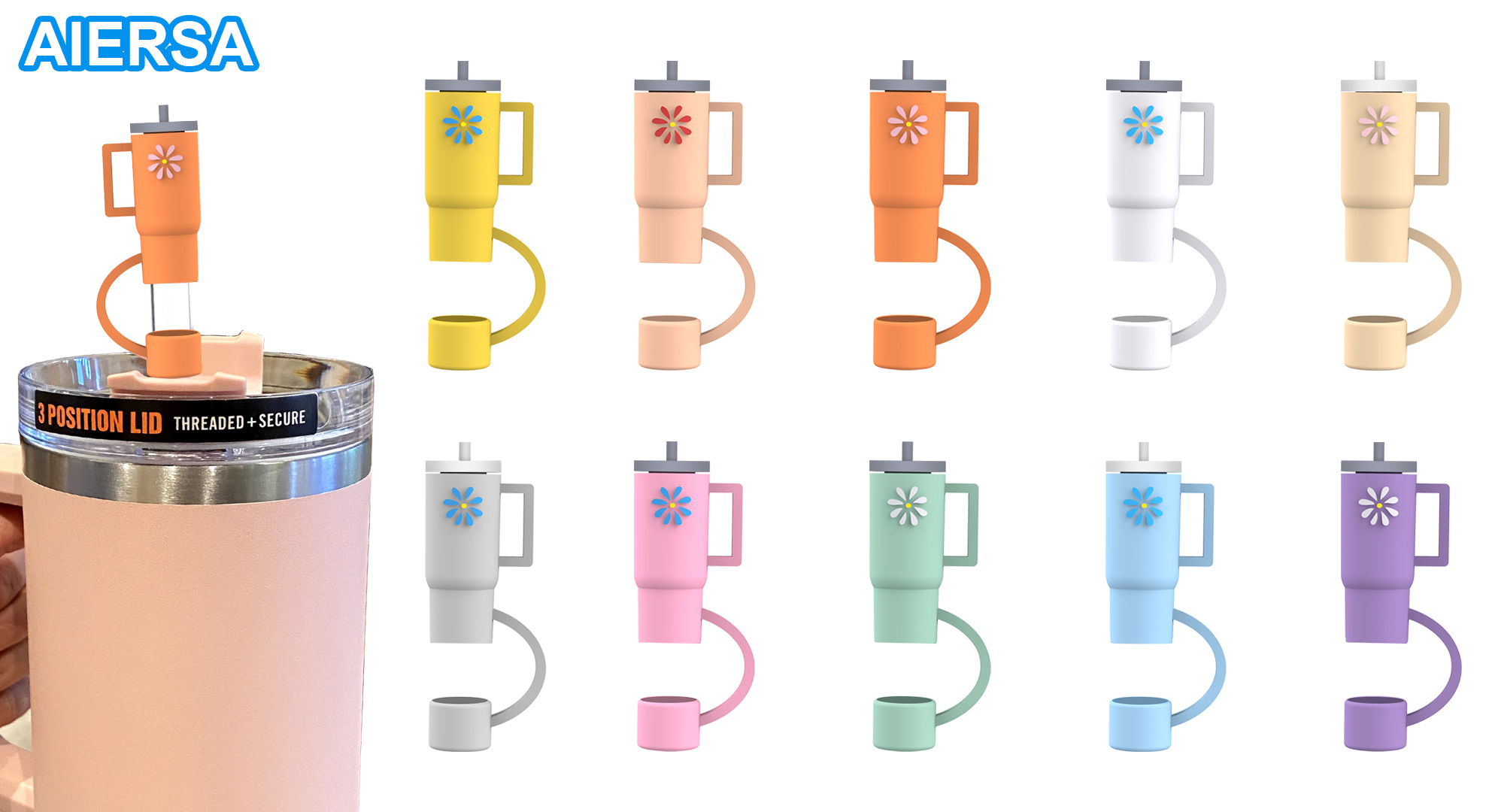 AIERSA Lot De 4 Bouchons De Paille En Silicone Compatibles Avec Les Gobelets Stanley De 30 Et 1,18 L Avec Poignée, Abricot