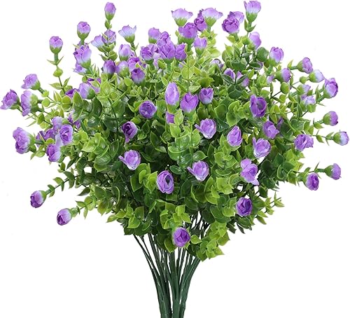 HAOSTAR 4 piezas de flores artificiales de plástico para exteriores plantas artificiales con flores plantas de eucalipto artificiales para