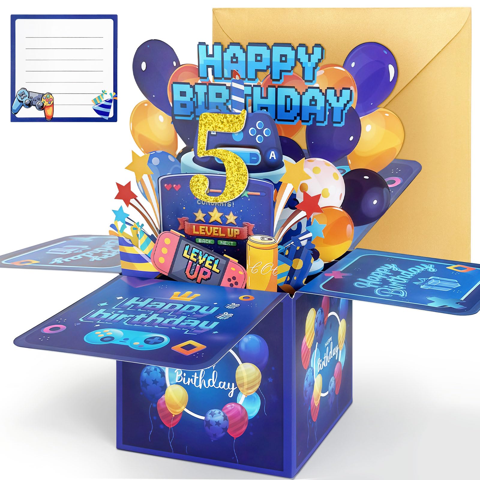 Hierein 5th Birthday Card Boy, Pop Up Birthday Cards for 5 Year Old Boy, 3D Video Gamer Happy 5th Birthday Card, Popup Gift Box Greeting Cards for Son Grandson Brother Nephew Gift Decoration — image 1