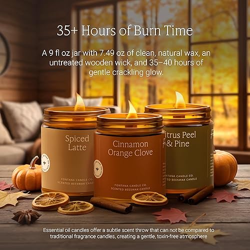Miniatura 3 de Fontana Candle Company - Vela sin perfume de cera de abejas y aceite de coco de 9 onzas, mecha de madera, no tóxica, largo tiempo de combustión,