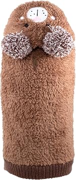 THE WORTHY DOG Sleeveless Bear Hoodie Dog Sweater Warm Pullover Dog Clothes with Leash Opening, High-Pile Fleece Knit & High-Cut Belly - Brown, X-Small