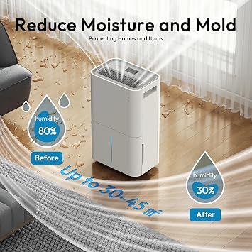 20L Dehumidifiers for Home, Compressor Dehumidifier with Laundry Dry, Digital Humidity Display, 4L Water Tank, Quiet, Energy-efficient, Continuous Drainage and 24 Hour Timer