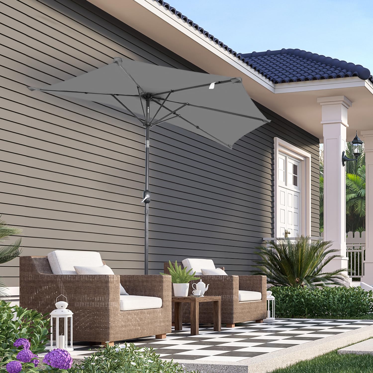 Angel Living Półparasol przeciwsłoneczny, 2,7 m, z korbą i pochyleniem, ochrona przed promieniowaniem UV, na taras, basen, balkon i do ogrodu