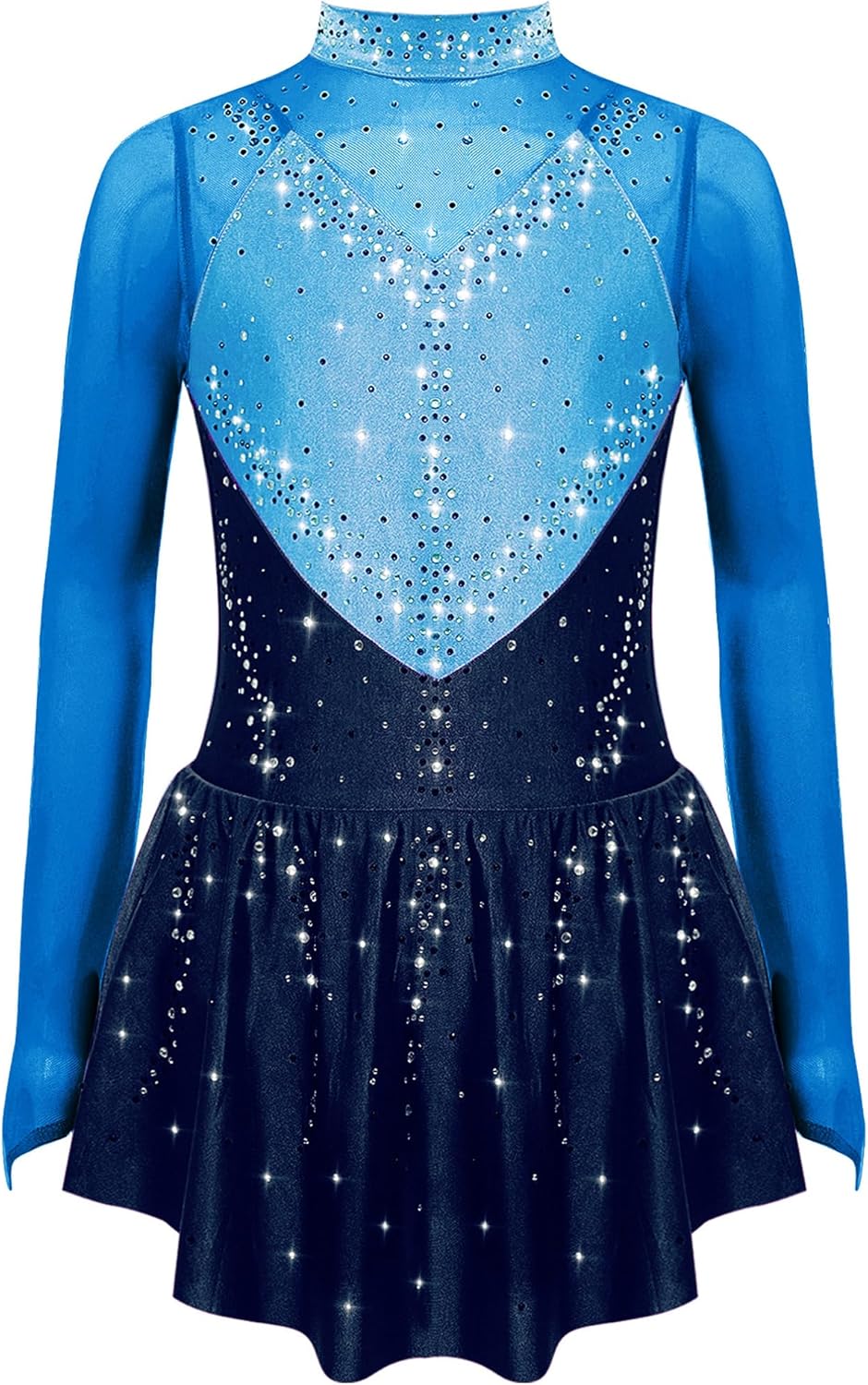 Agoky Girls Figure Ice Skating Dress Long Sleeve Sparkly Rhinestones Ballet Dance Skirted Leotard Gymnastics Outfit
