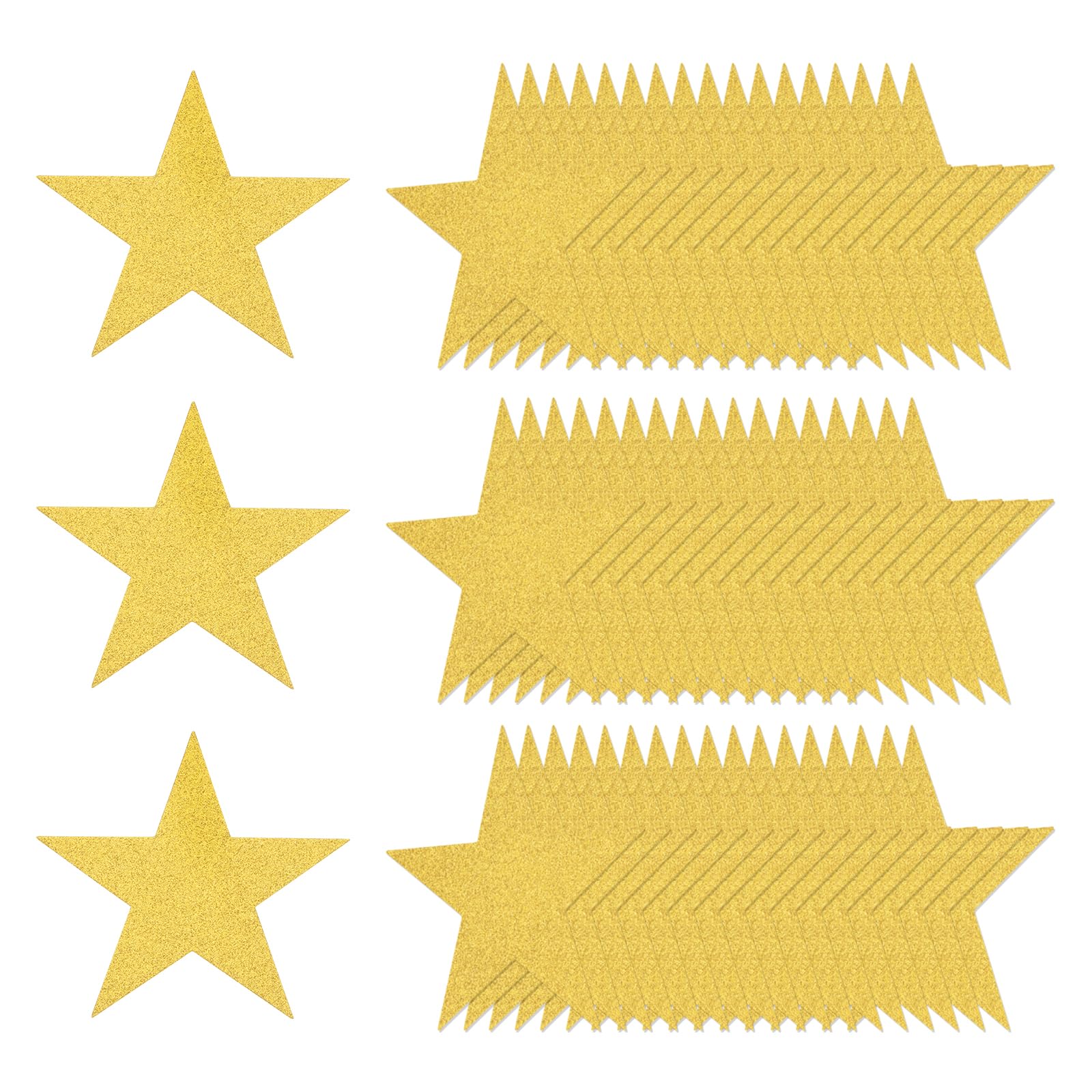 QUARKZMAN 80 Pcs Estrellas Brillantes Recortadas, Estrellas De 6 Pulgadas con Doble Impresión En Papel Brillante, Recortes De Confeti para Decoración De Paredes Y Tableros, Dorado