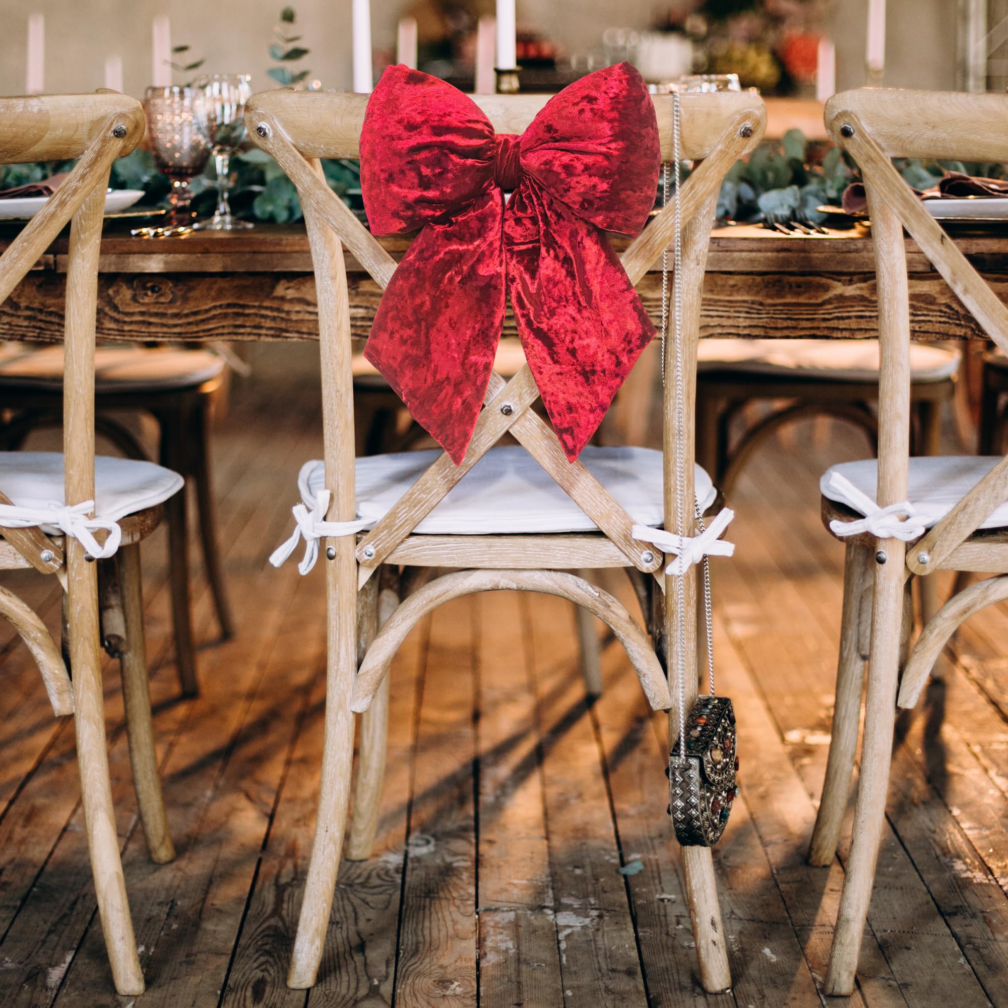 KI Store Bungundy Large Plush Velvet Bows 30cm Christmas Bow Tree Topper for Christmas Tree Decoration Door Window Decor - Image 4