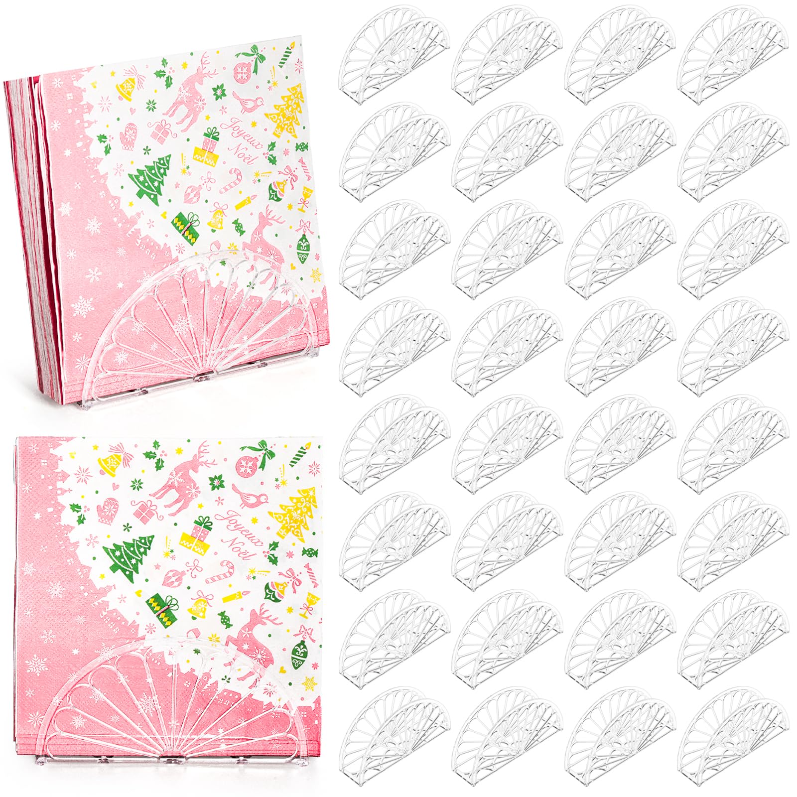 Covzoe 36 servilleteros de plástico, dispensador de pañuelos transparente para mesas, diseño de abanico, caja de pañuelos independiente, organizador de papel para cena, cocina, restaurante, decoración