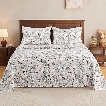 Gogreen 4PC Queen Sheet Set Fit 16", Breathable Microfiber Soft Queen Sheet Set Warm Sheets, Luxury Hotel Style Home Decor Queen Bed Sheet Set, Gift for Women, Men - Nuts