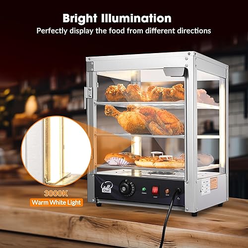 Miniatura 2 de WeChef - Calentador de alimentos comercial de 3 niveles, calentador de pizza, calentador de pastelería para restaurante, cafetería, bufé, 15 x 15 x