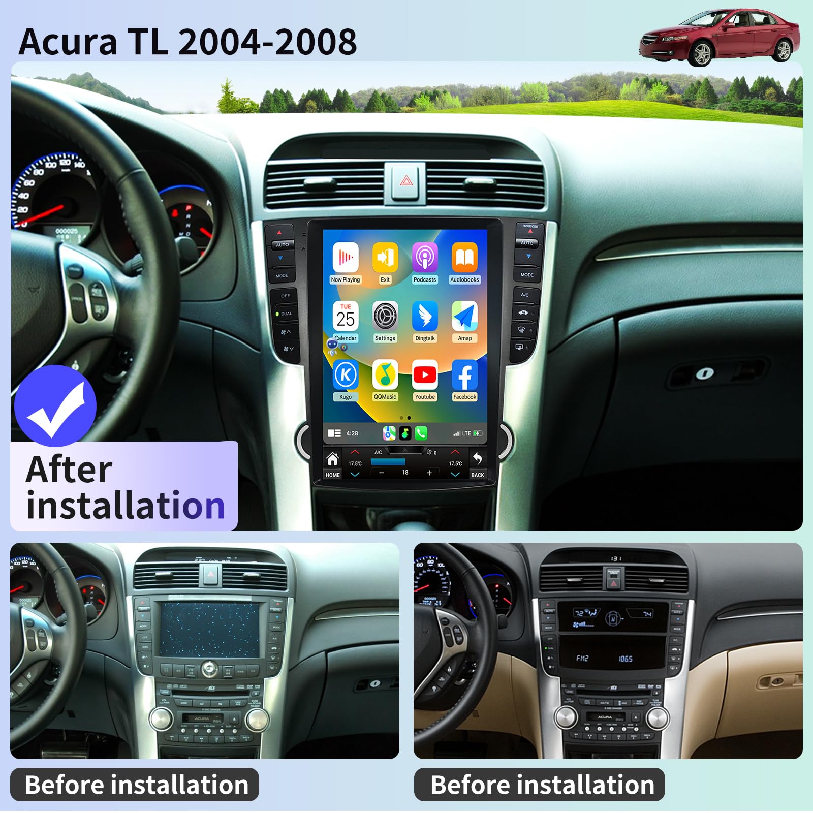 Car Radio for Acura TL 2004-2008 Relacement Stereo Carplay Upgrade Android Auto 12.1